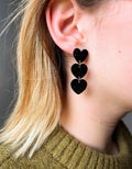Boucles d'oreilles Cœurs Noirs Pailletés – Acier Inoxydable Doré