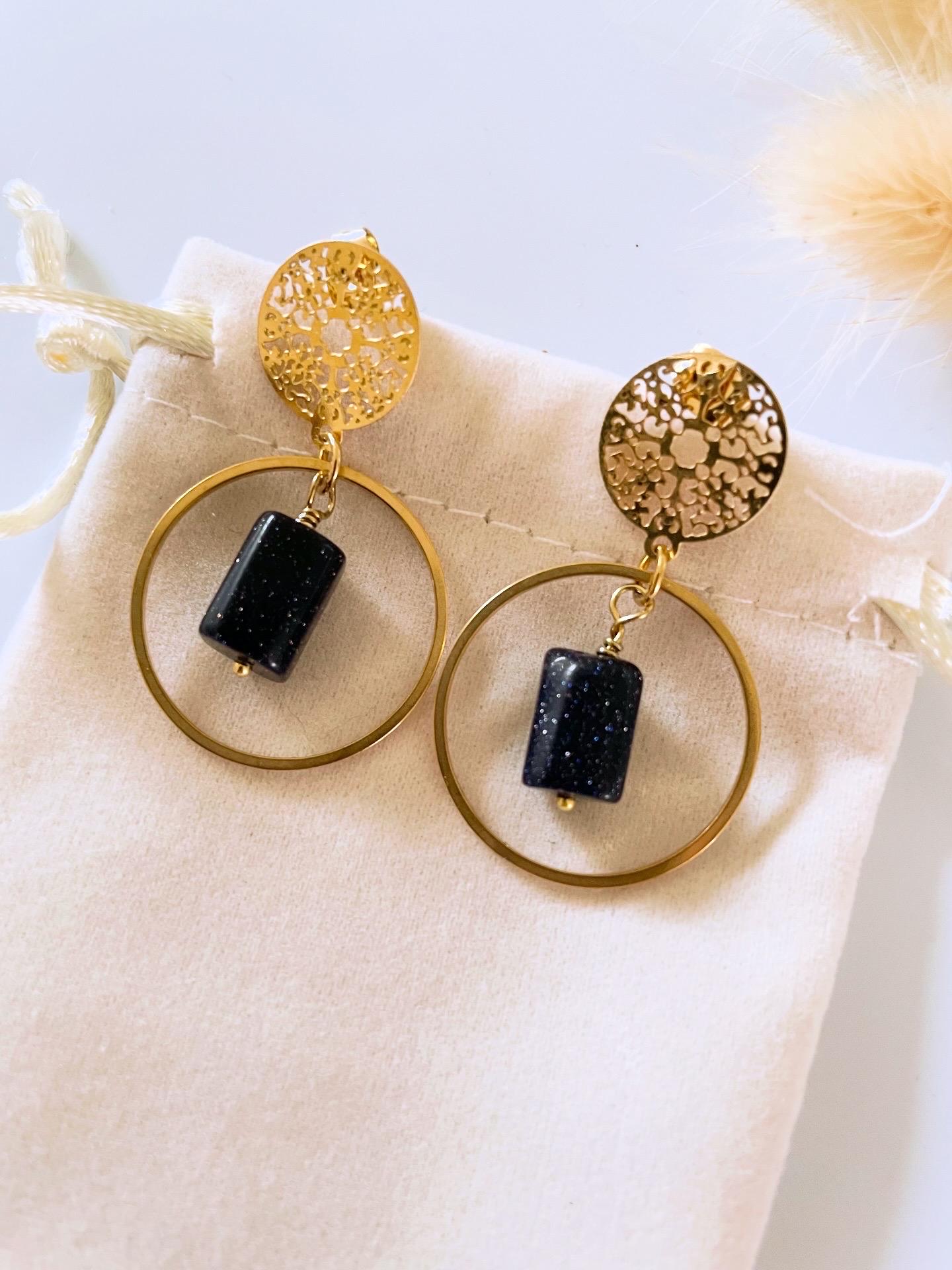 Boucles d'oreilles Pierres Naturelles – Acier Inoxydable - 4 couleurs différentes au choix