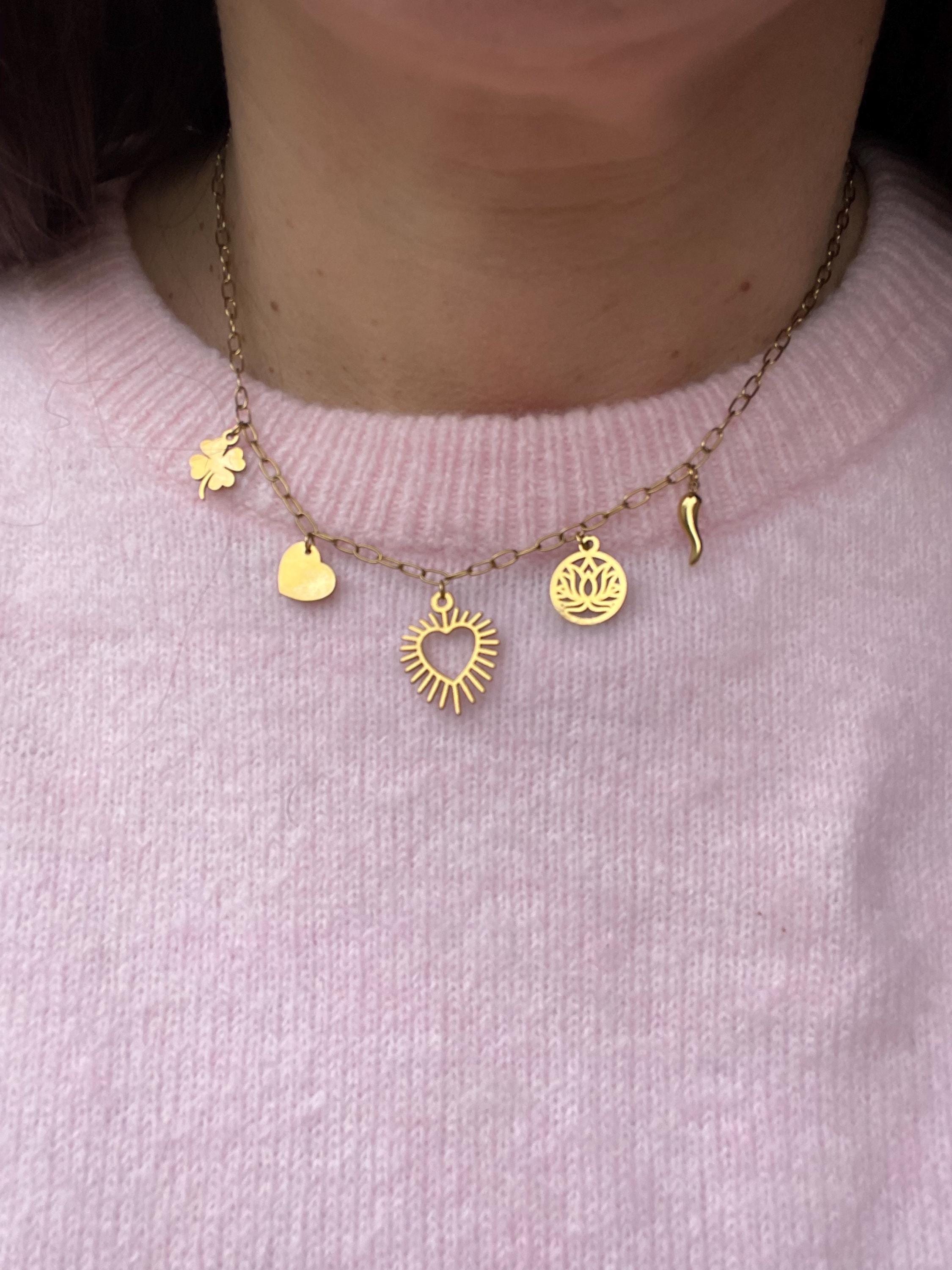Collier ras de cou breloques dorées – Acier inoxydable