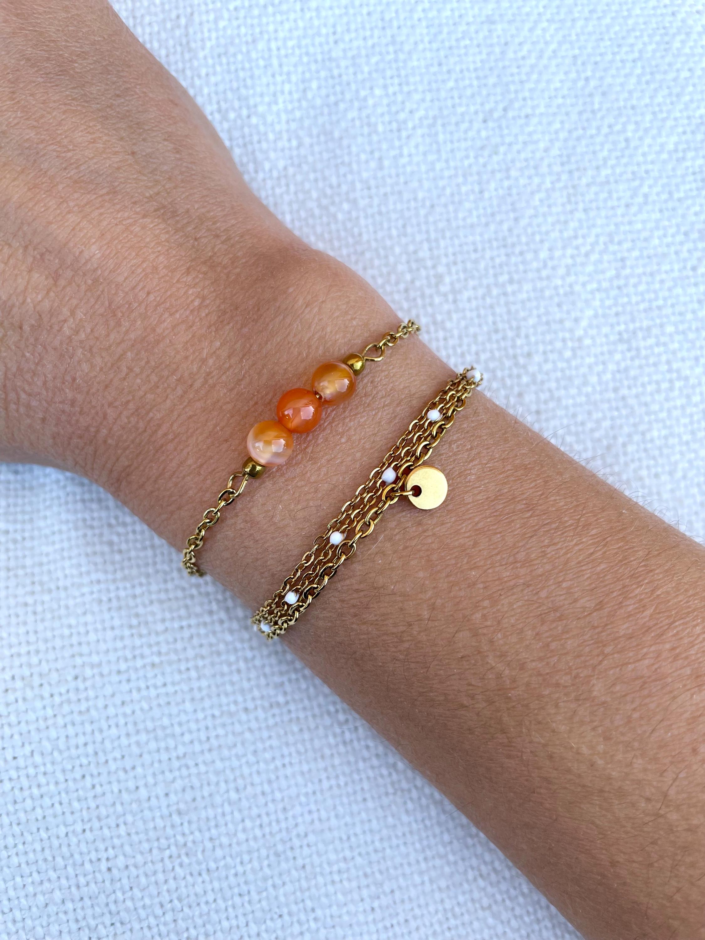 Bracelet Cornaline & Acier Doré – 3 Styles au Choix