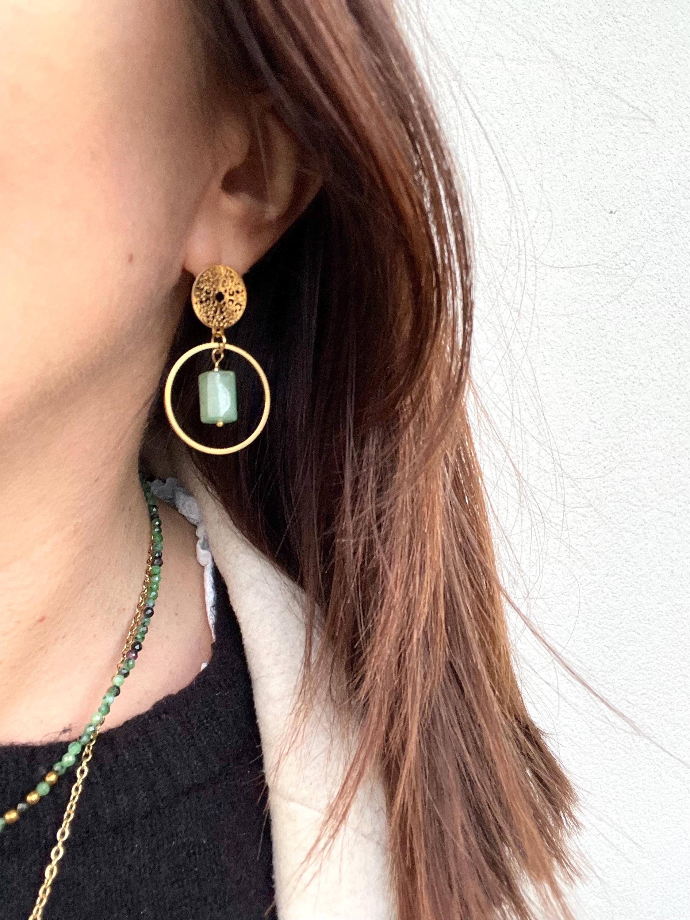 Boucles d'oreilles Pierres Naturelles – Monture Dorée Acier Inoxydable