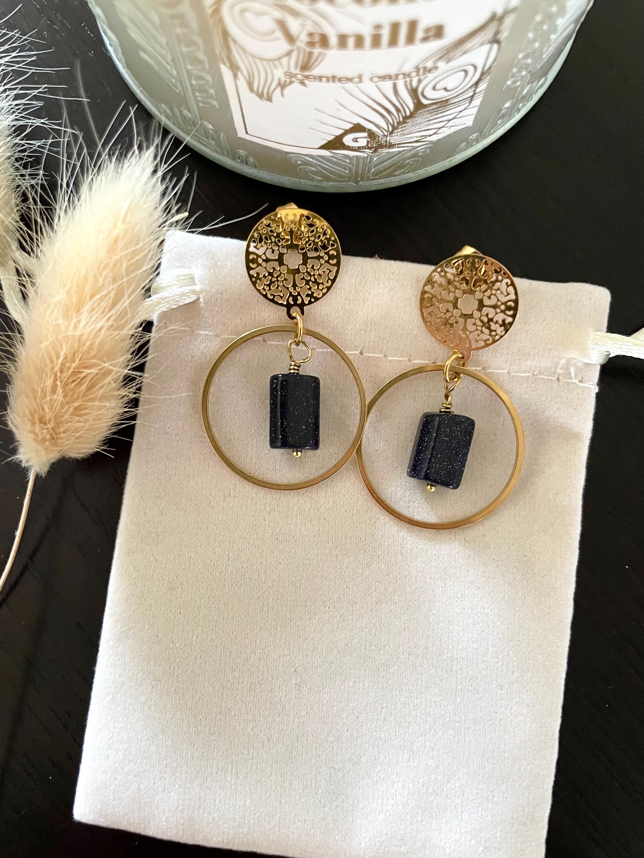 Boucles d'oreilles Pierres Naturelles – Monture Dorée Acier Inoxydable