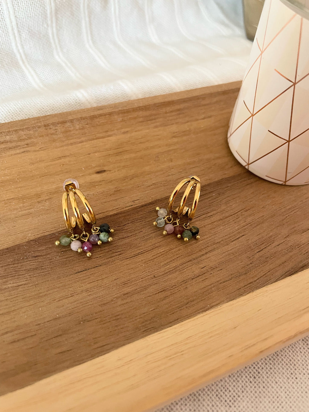 Boucles D'oreilles Pierres Naturelles – Acier Inoxydable doré
