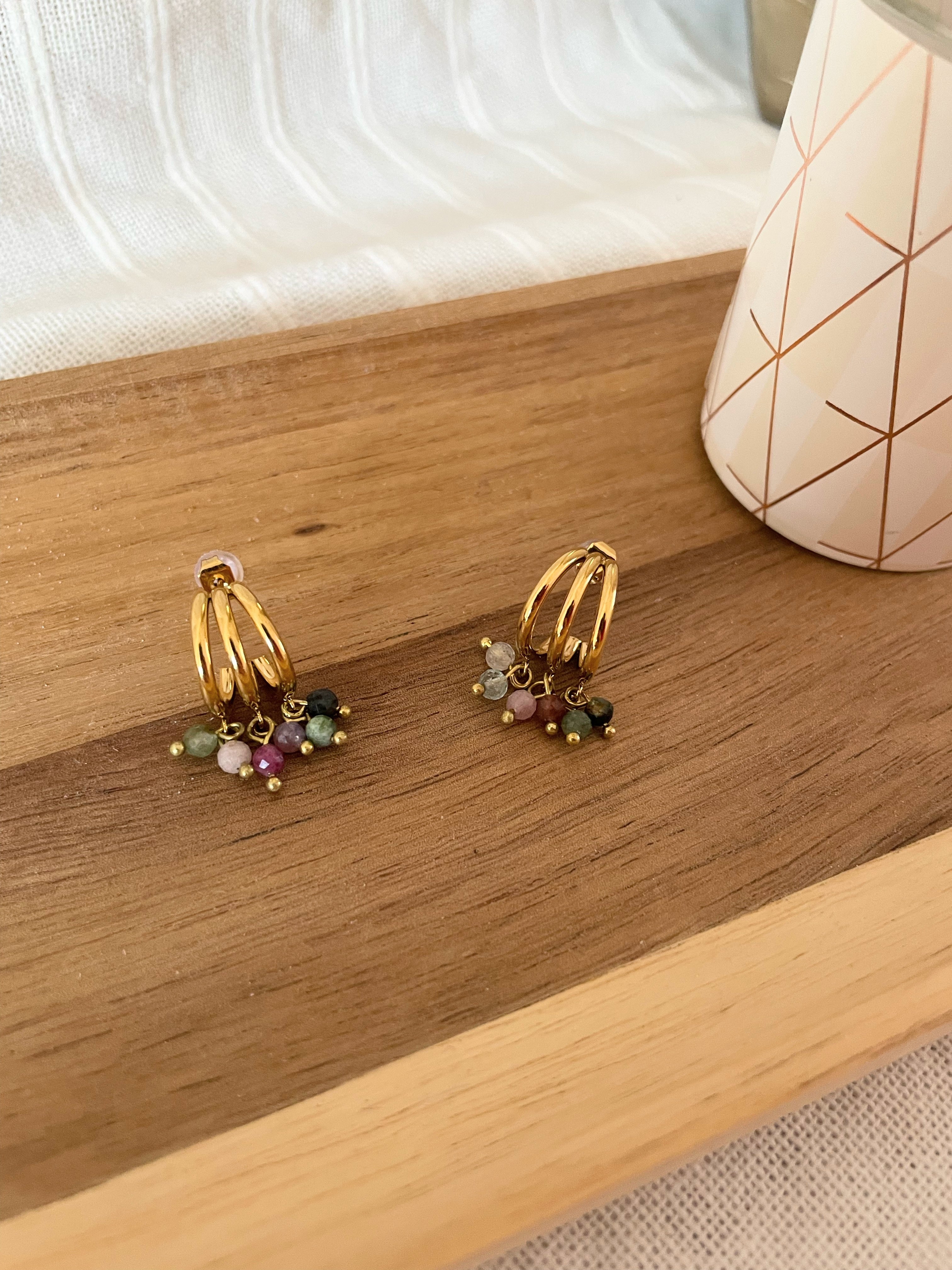 Boucles D'oreilles Pierres Naturelles – Acier Inoxydable doré