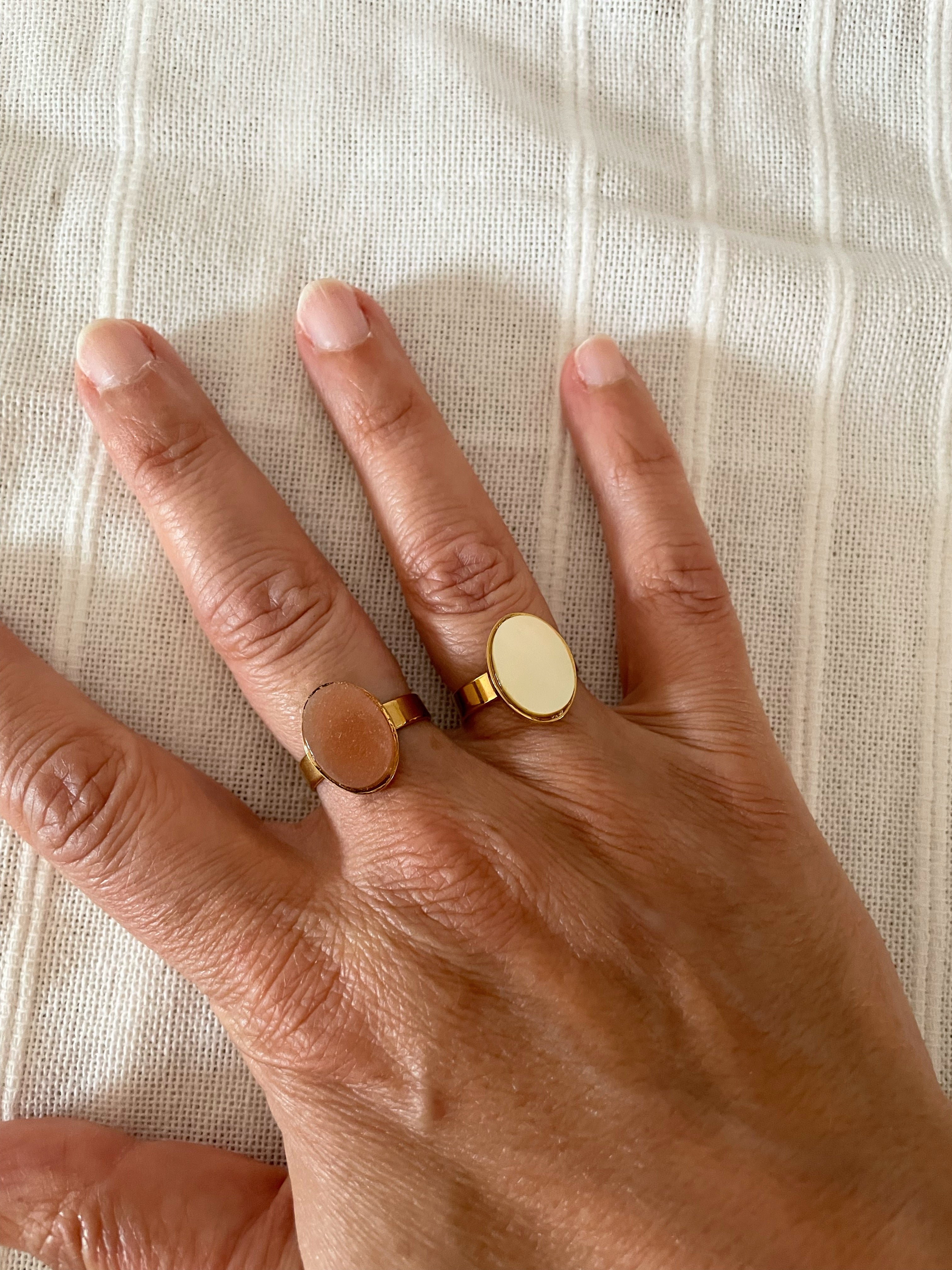Bague Ajustable Pierre en Acier Inoxydable Doré - 2 au choix