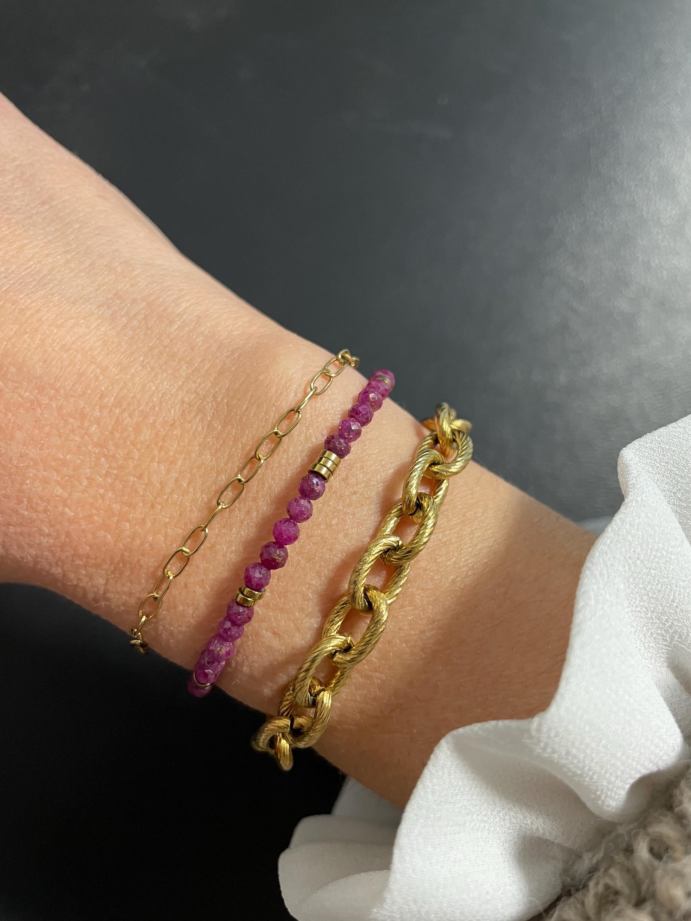 Bracelet Rubis & Hématites Dorées | Perles Naturelles | Acier Inoxydable