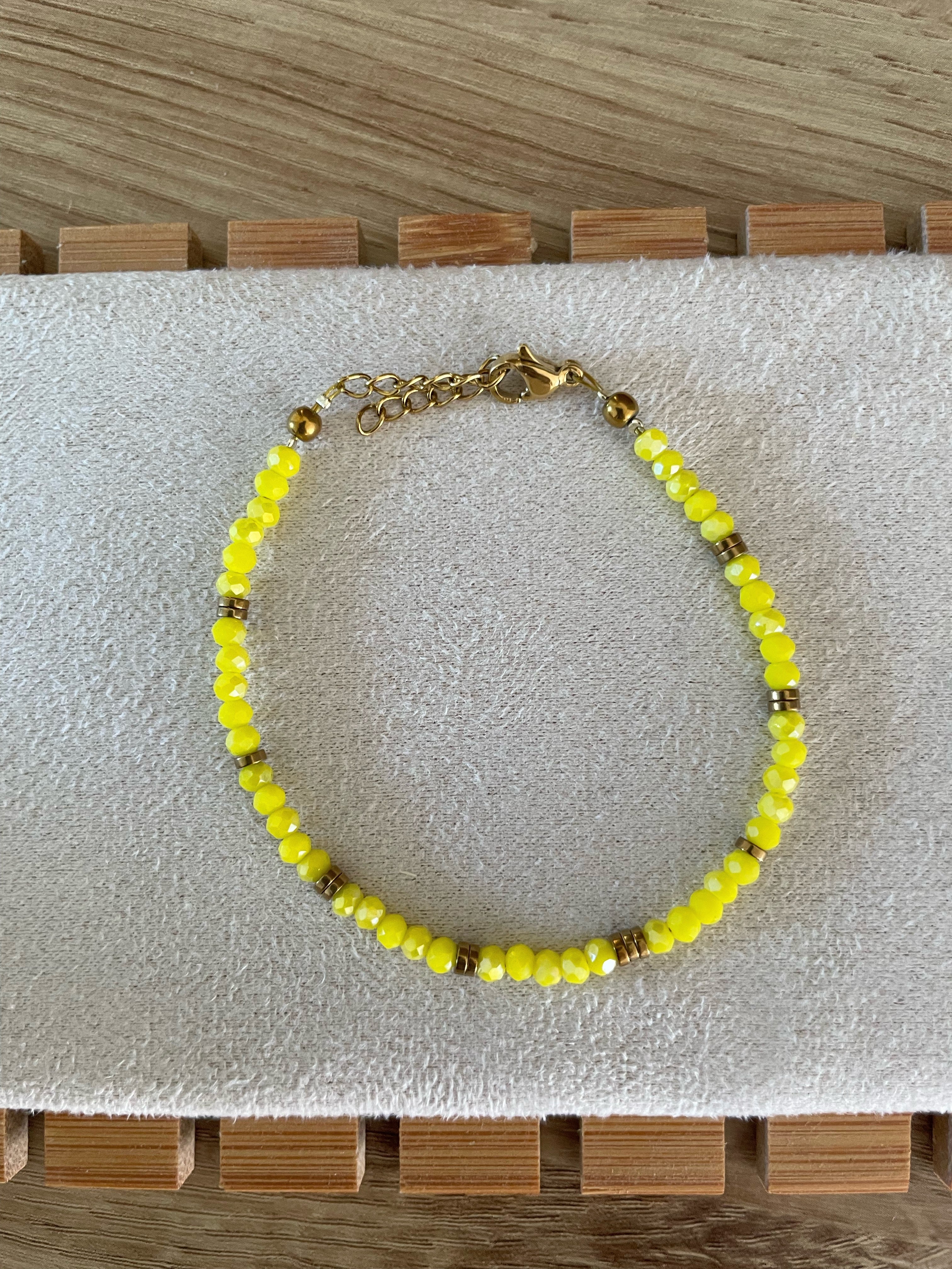 Bracelet Fin Jaune – Perles Facettées ou Breloques – Acier Inoxydable Doré