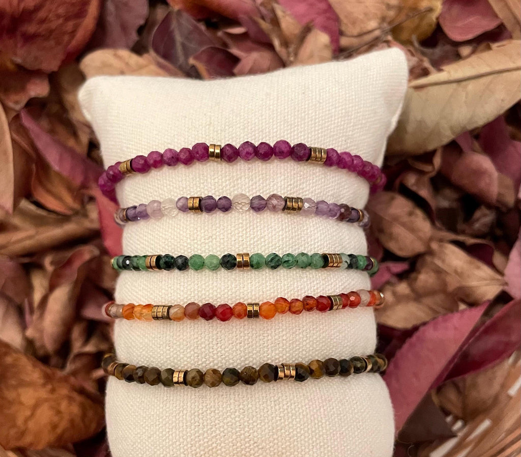 Bracelet Rubis & Hématites Dorées | Perles Naturelles | Acier Inoxydable