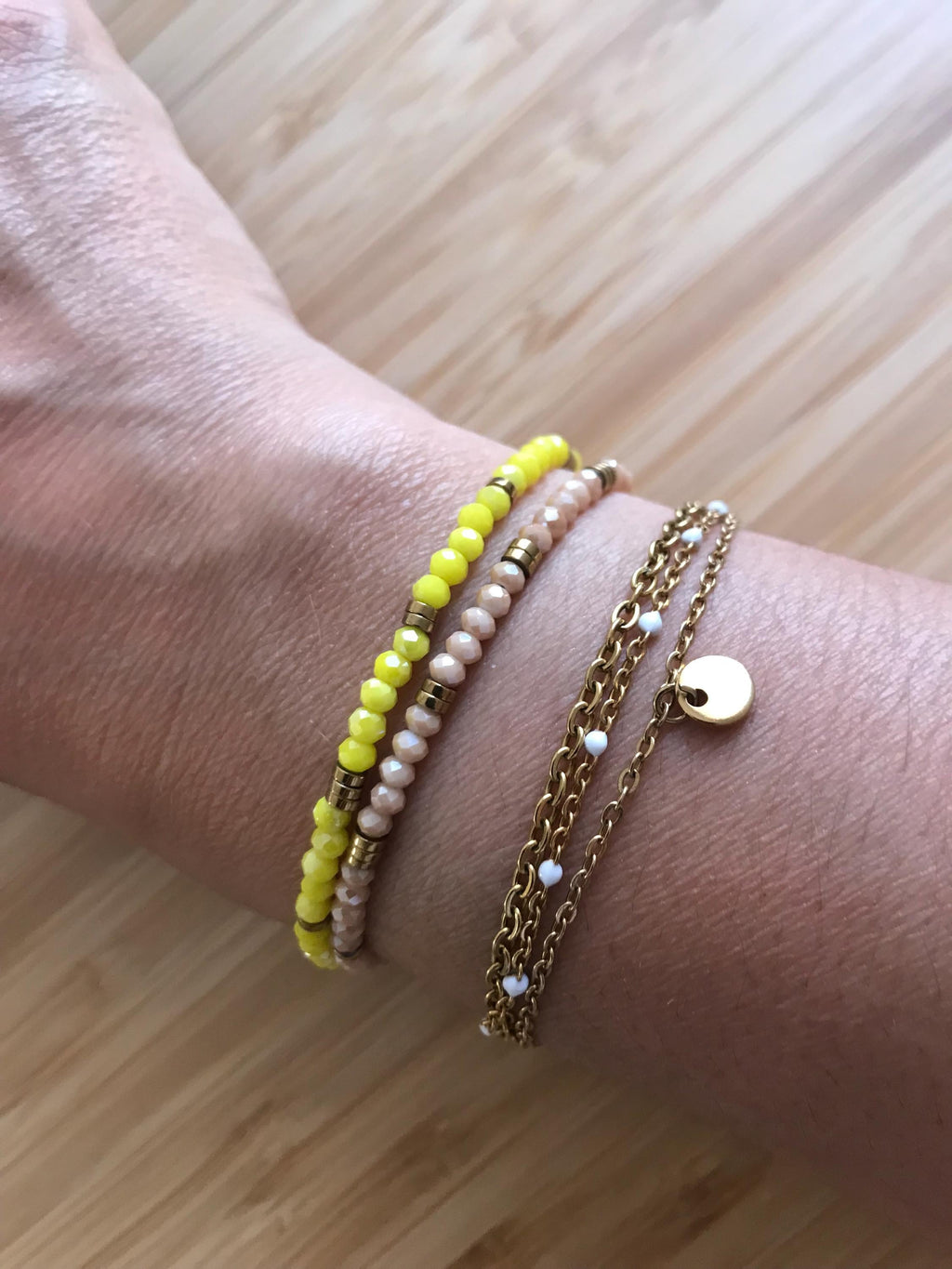 Bracelet Multi Rang Doré – 3 Chaînes & Breloque en Acier Inoxydable