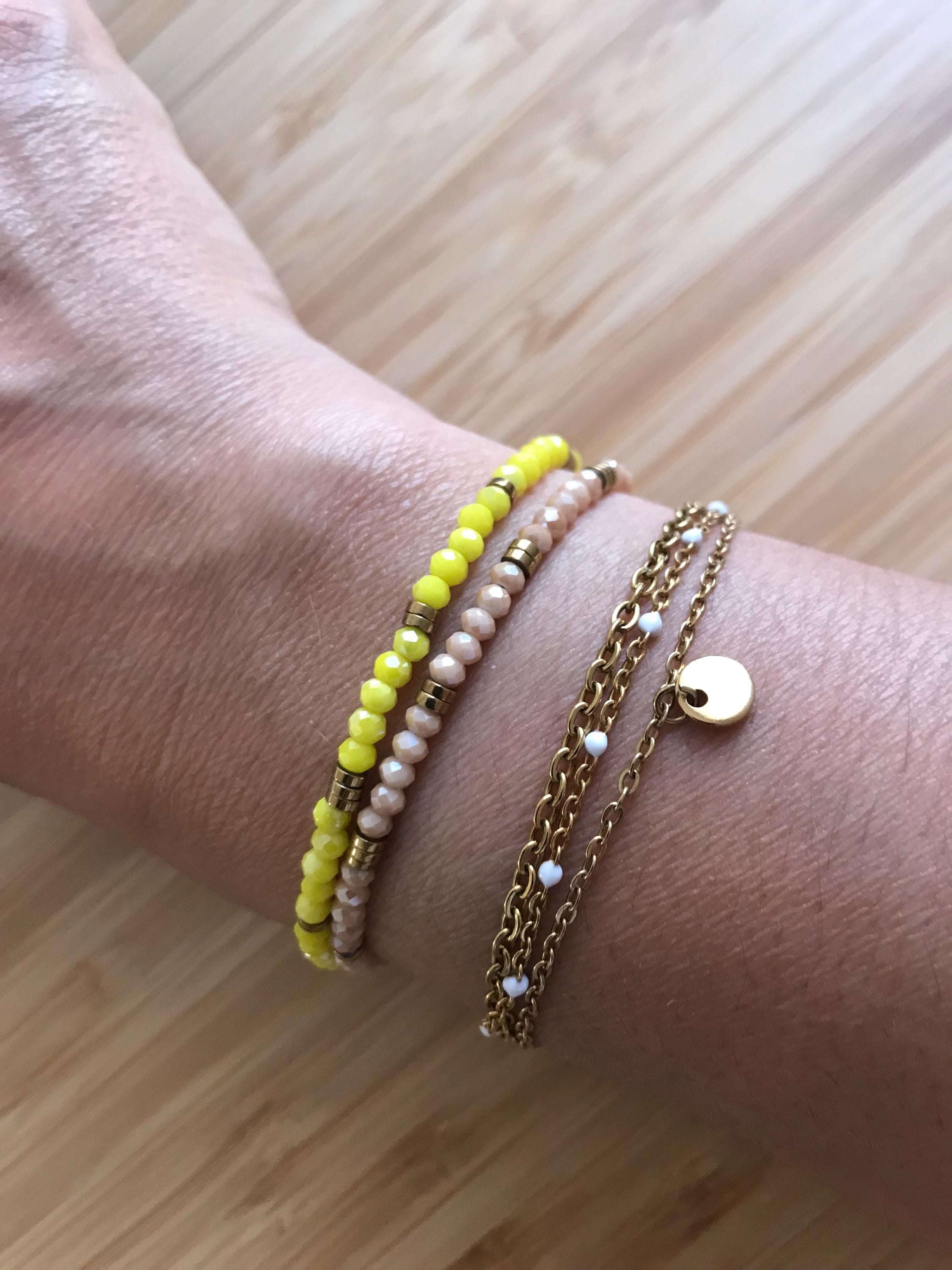 Bracelet Multi Rang Doré – 3 Chaînes & Breloque en Acier Inoxydable