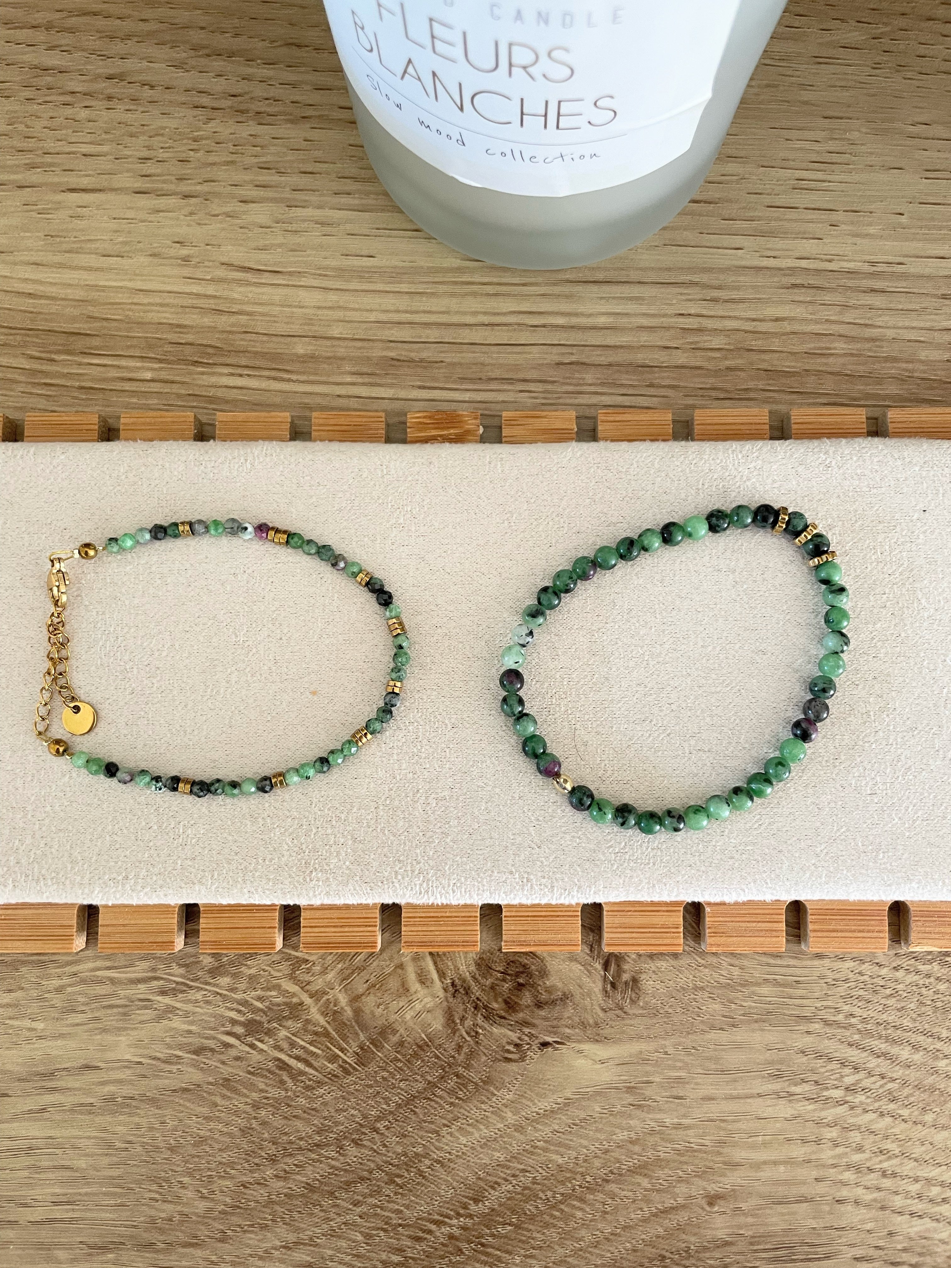 Bracelet Zoisite Vert & Hématites – Acier Inoxydable Doré – 2 Styles au Choix