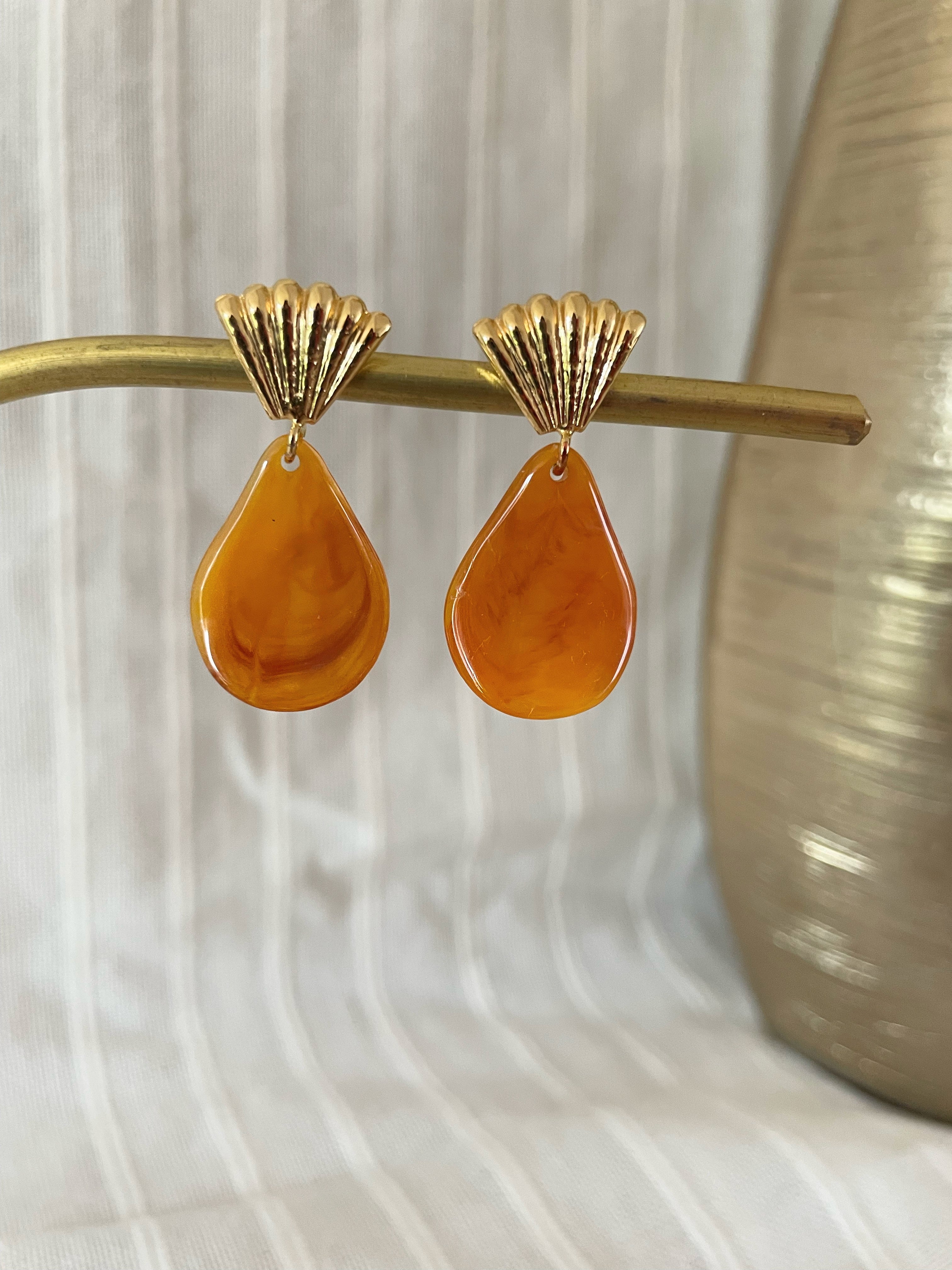 Boucles d'Oreilles Pétale Orange ou Ambre