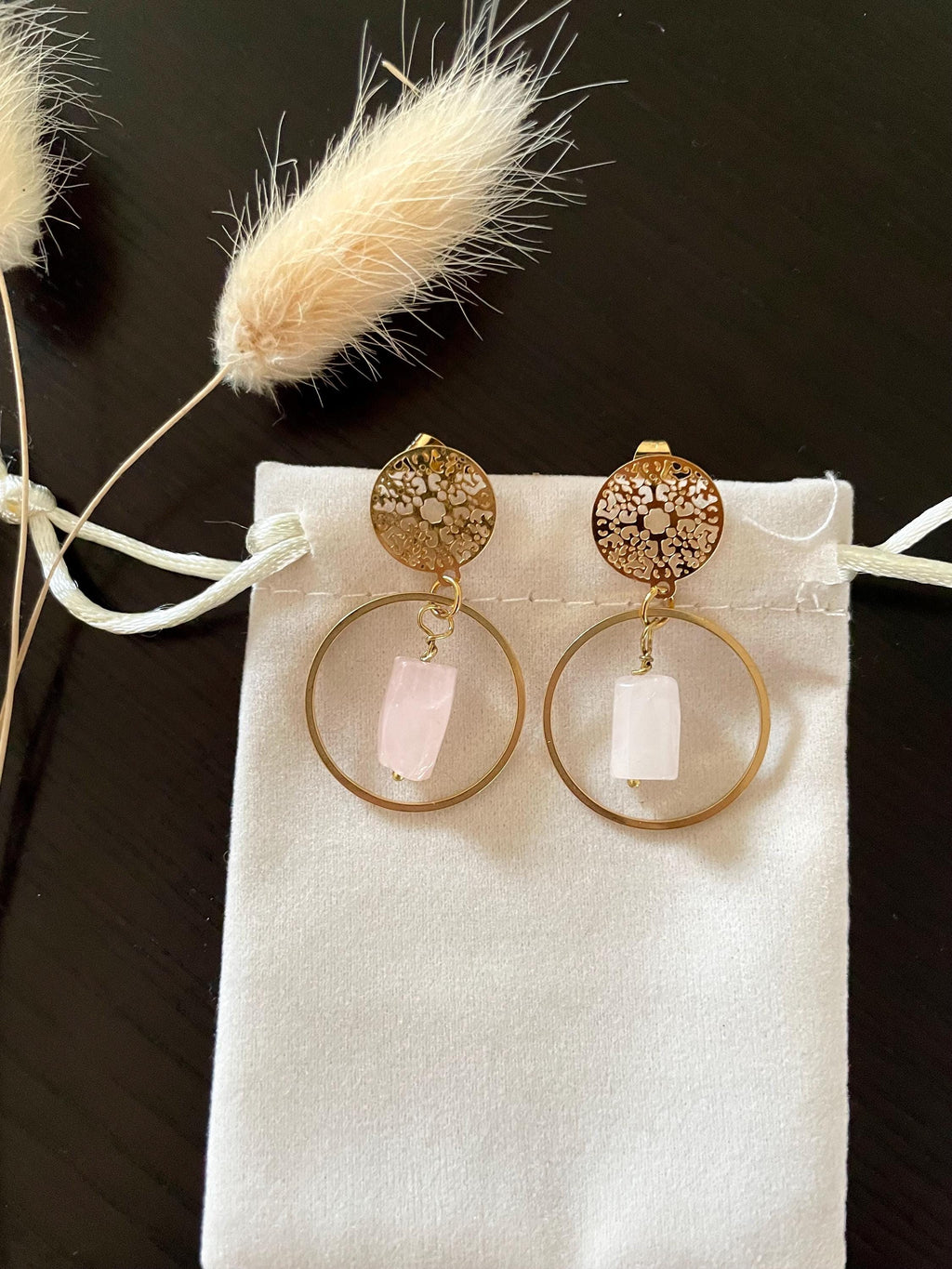 Boucles d'oreilles Pierres Naturelles – Monture Dorée Acier Inoxydable