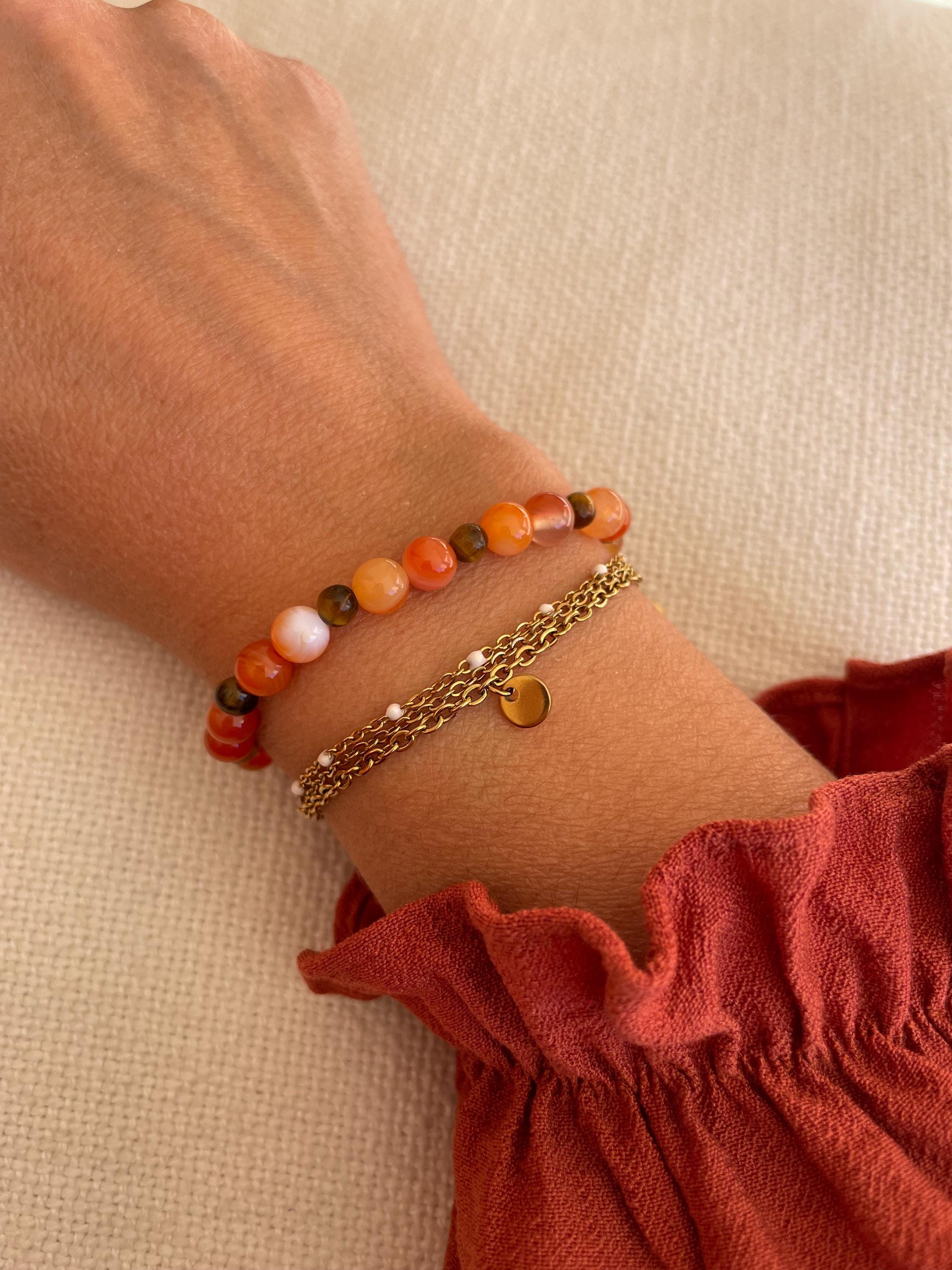 Bracelet Cornaline & Acier Doré – 3 Styles au Choix