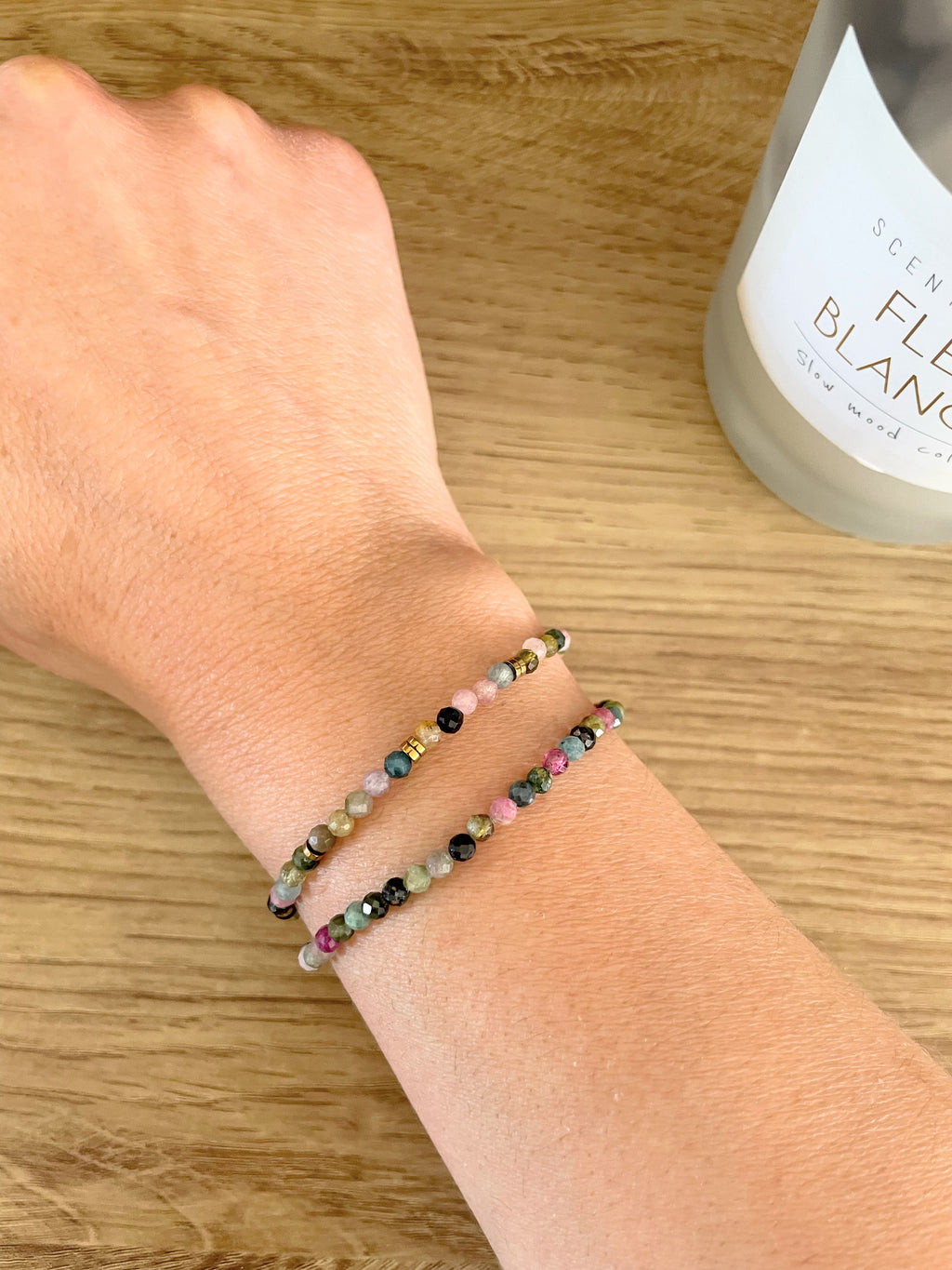 Bracelet multicolore pierre tourmaline Hématites – Acier Inoxydable Doré – 2 Styles au Choix