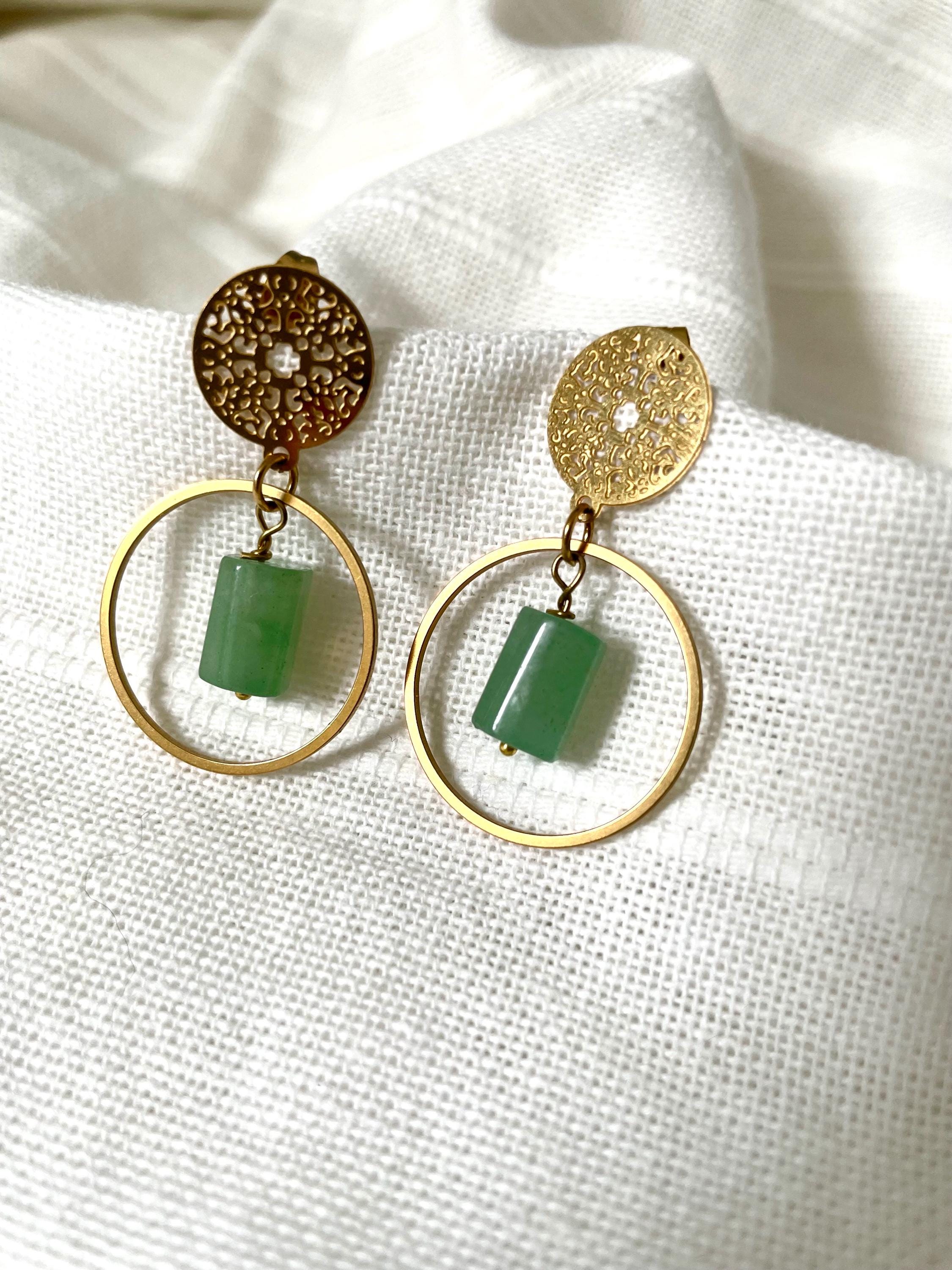 Boucles d'oreilles Pierres Naturelles – Monture Dorée Acier Inoxydable