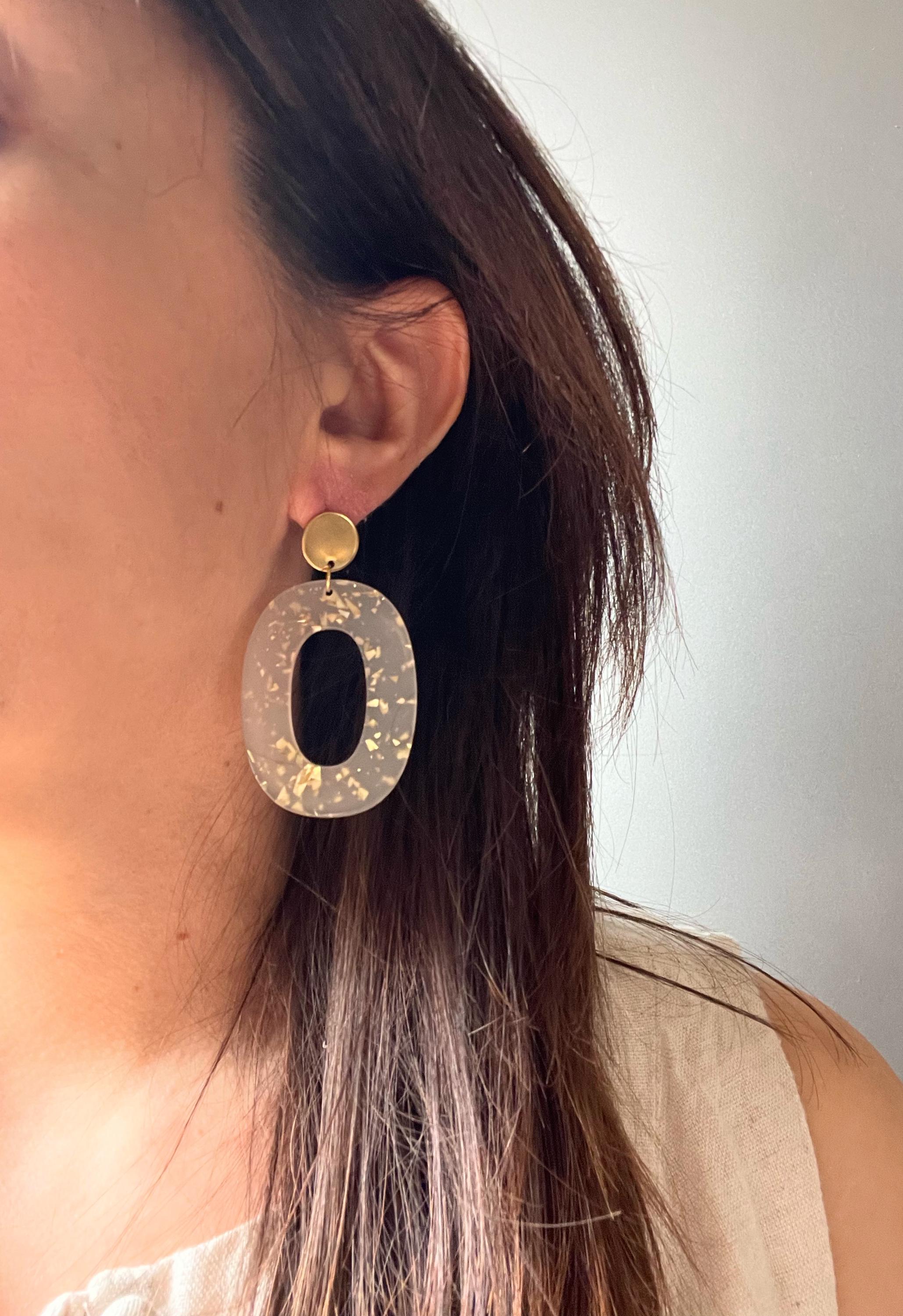 Boucles grandes pailletées dorées et transparentes