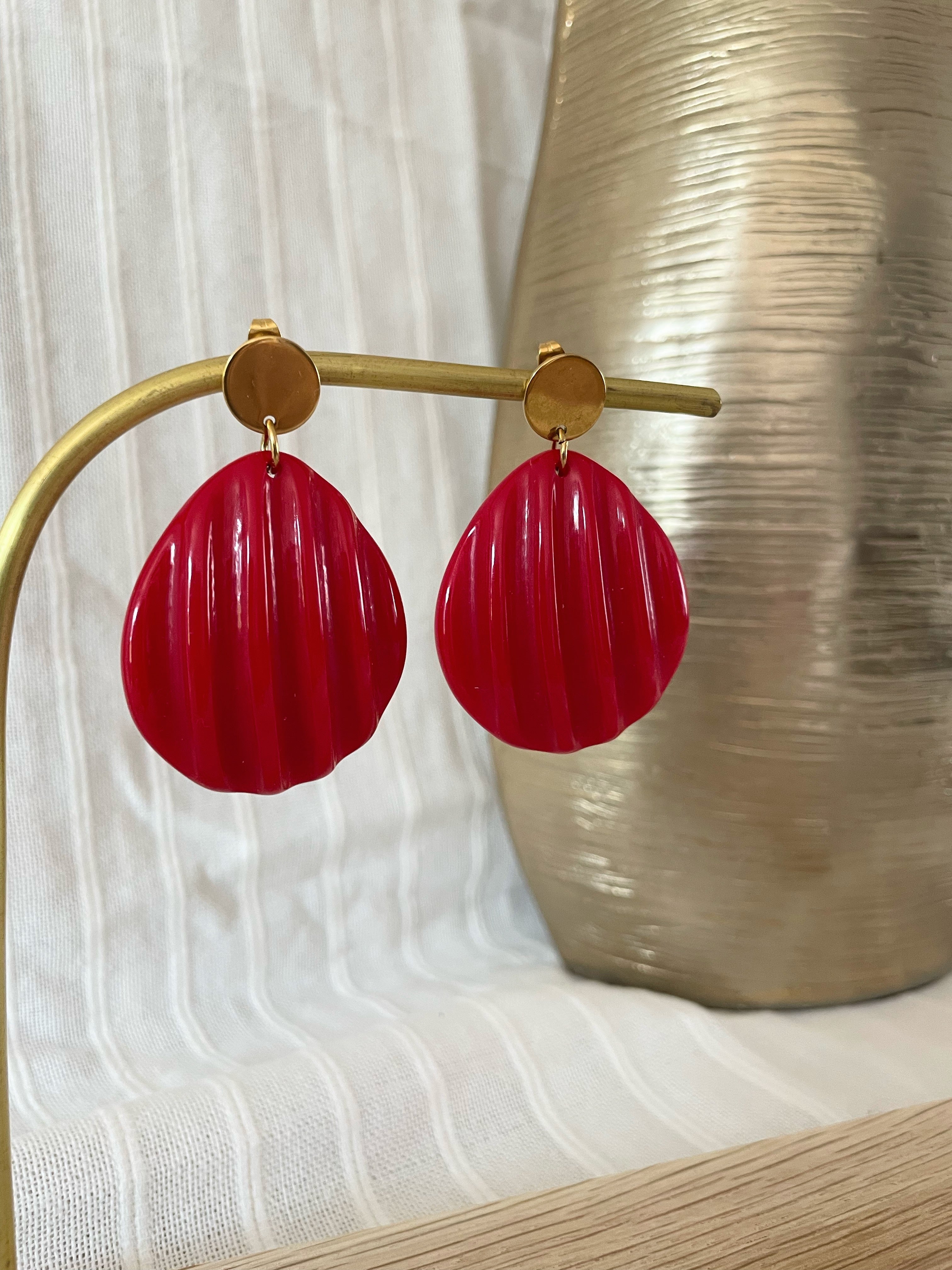 Boucles d'Oreilles Coquillage Pendantes en Acier Inoxydable Doré - 3 coloris