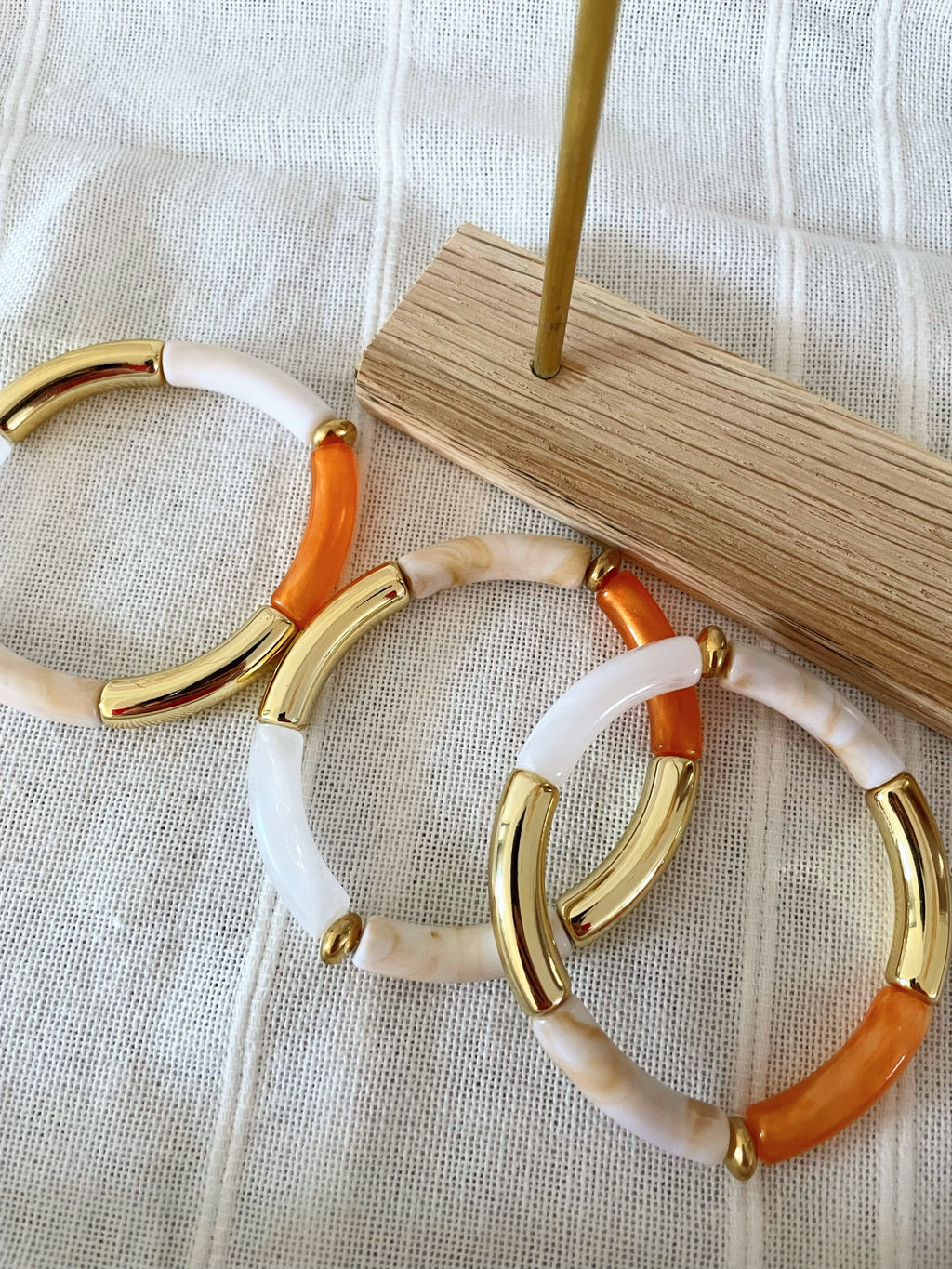 Bracelet Tube en Acétate Doré et Orange