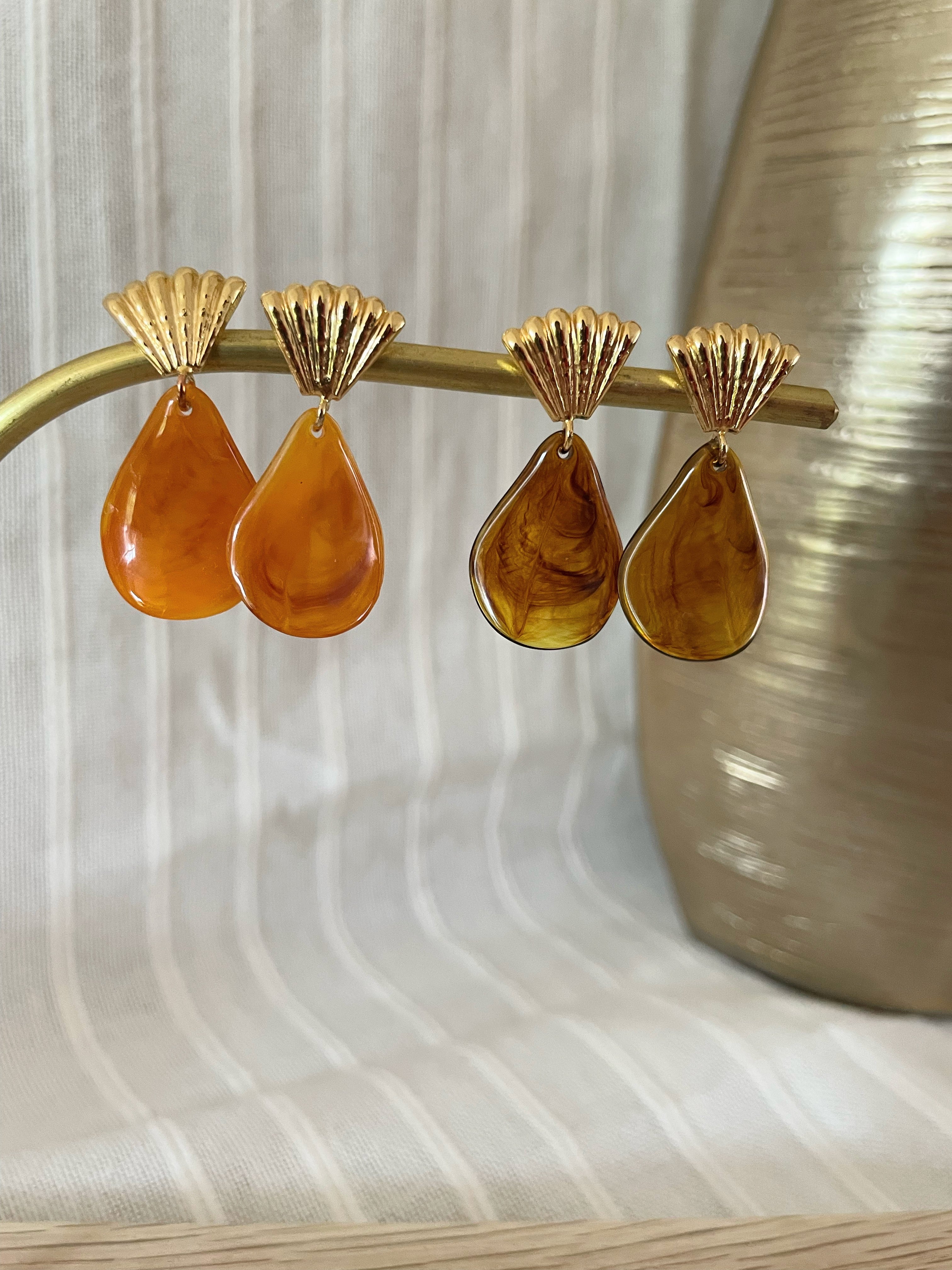 Boucles d'Oreilles Pétale Orange ou Ambre