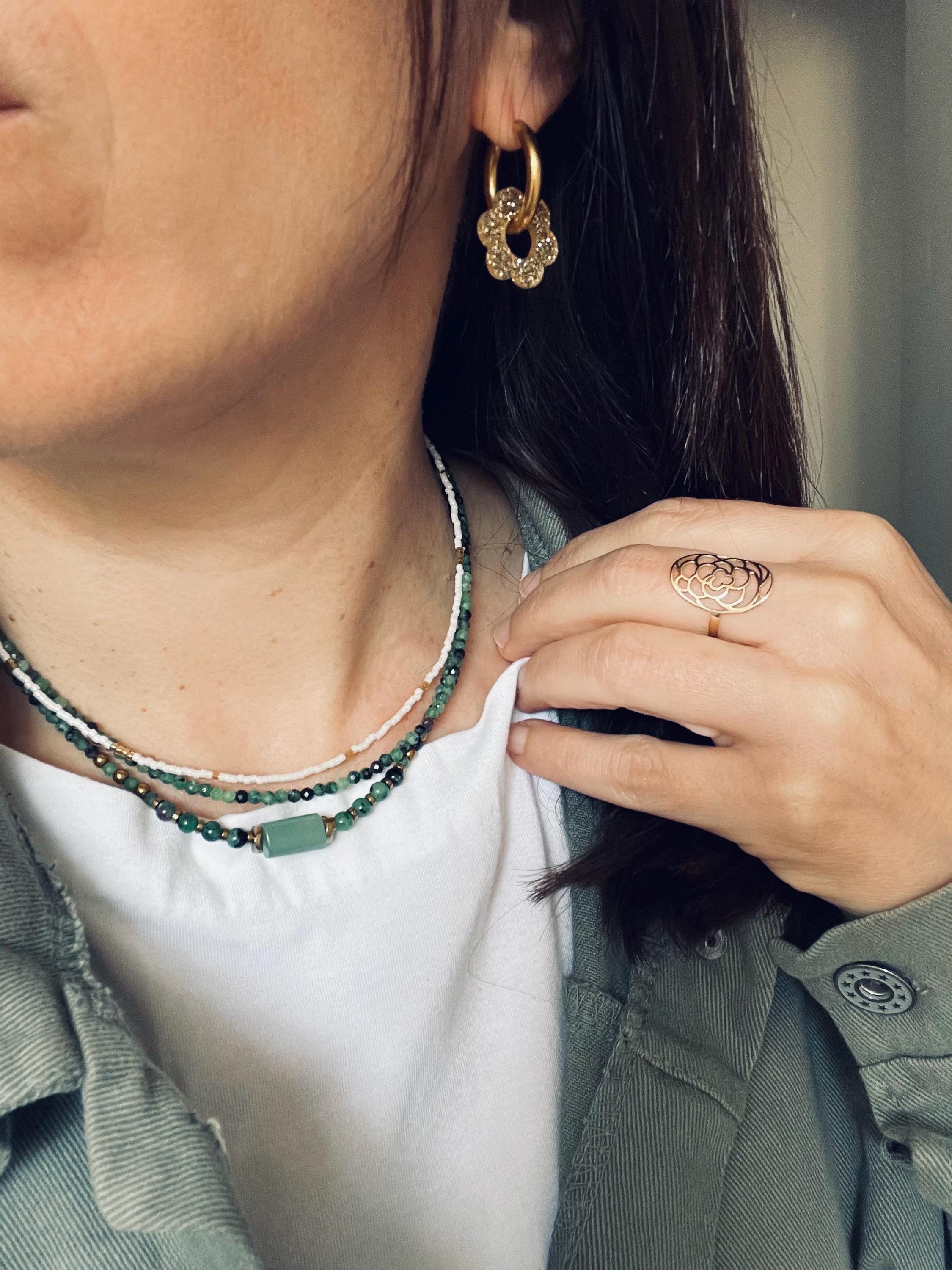 Collier Ras de Cou Perles Naturelles Zoïsite Vert – 2 Modèles