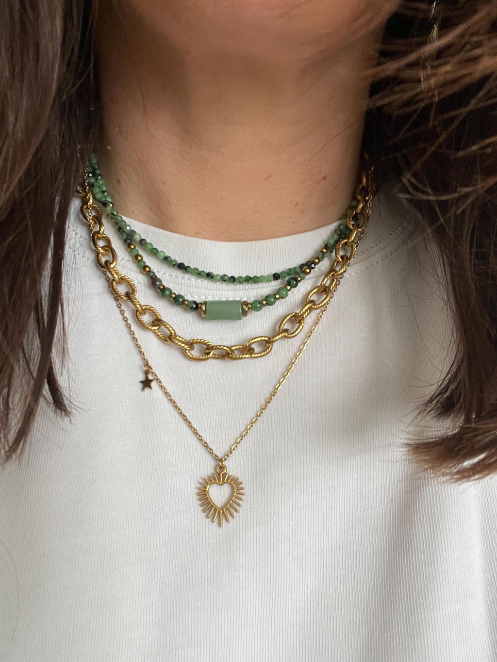 Collier Ras de Cou Perles Naturelles Zoïsite Vert – 2 Modèles
