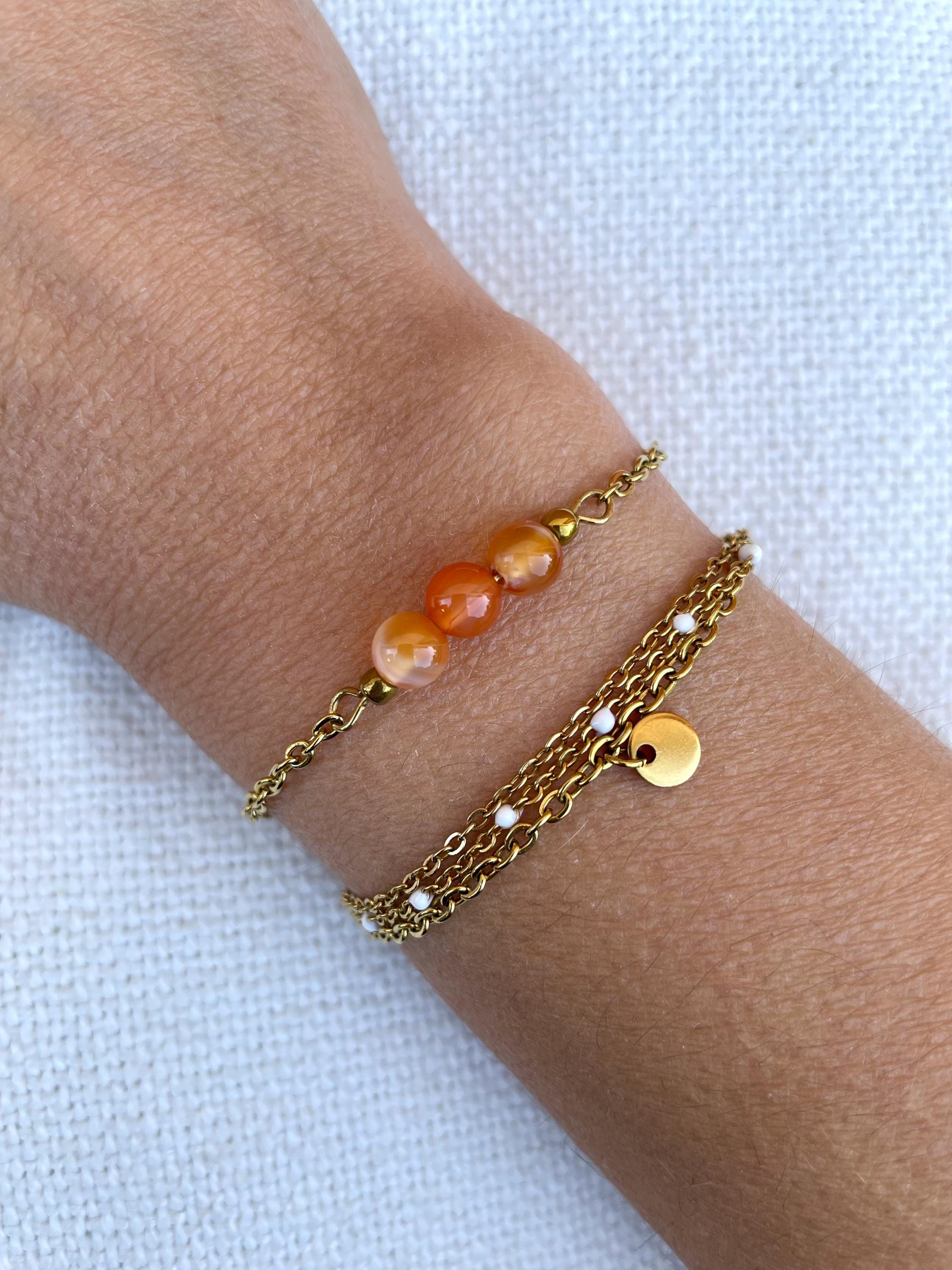 Bracelet Cornaline & Acier Doré – 3 Styles au Choix