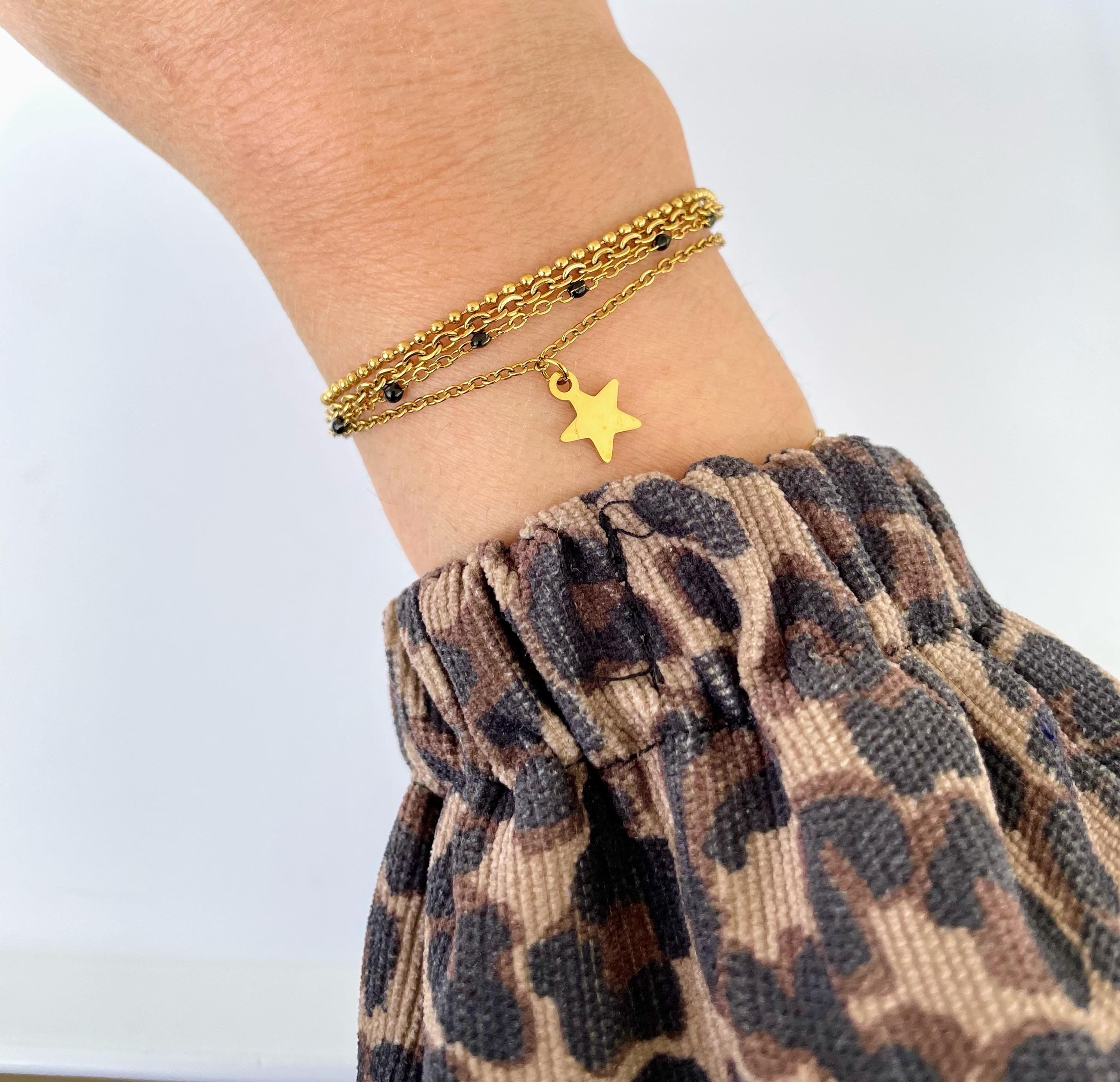 Bracelet Multi Rang Doré Pampille Étoile – Acier Inoxydable