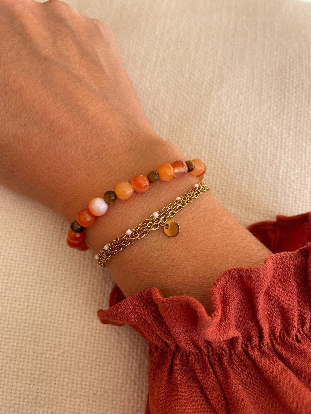 Bracelet Multi Rang Doré – 3 Chaînes & Breloque en Acier Inoxydable