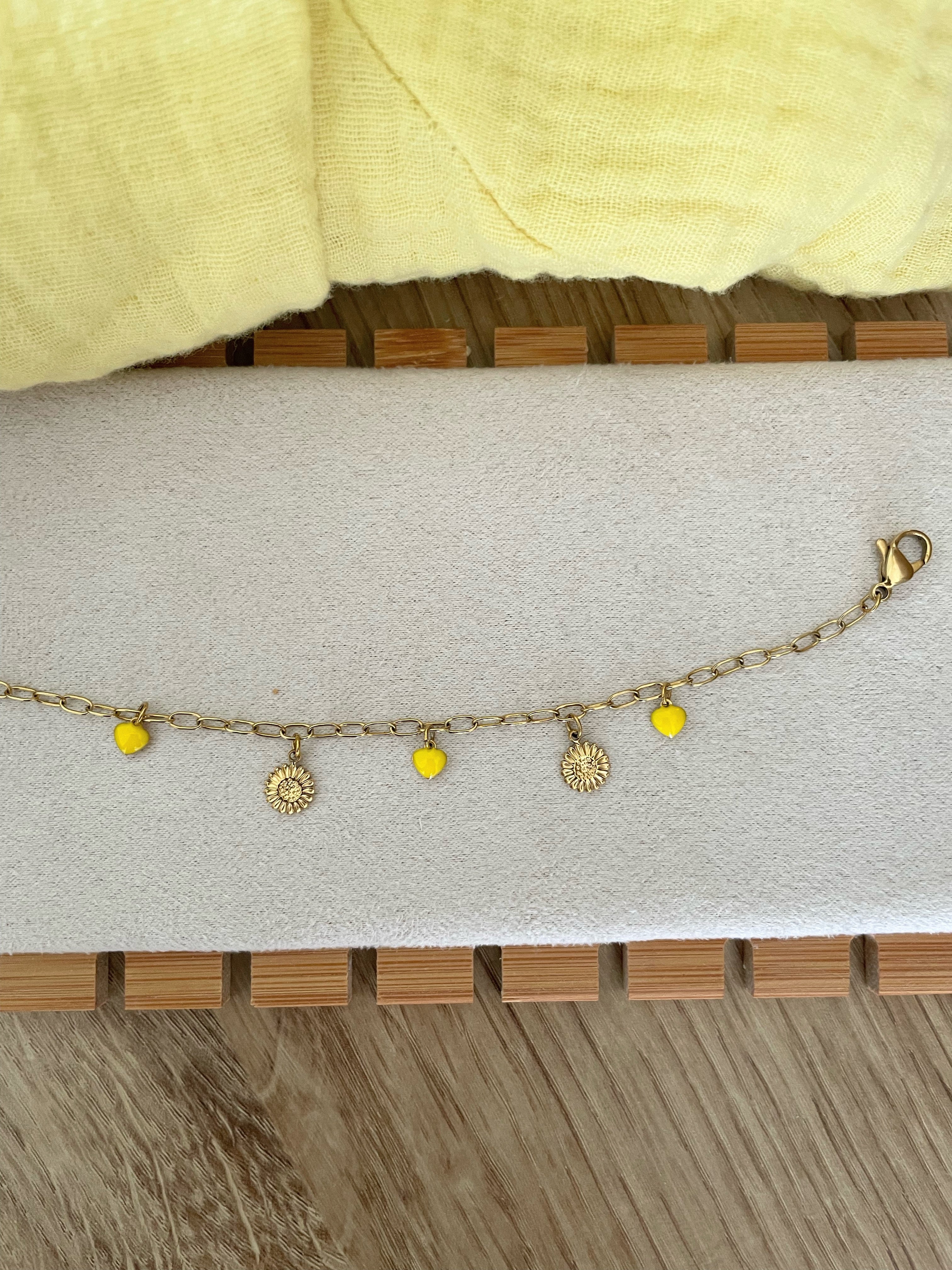Bracelet Fin Jaune – Perles Facettées ou Breloques – Acier Inoxydable Doré