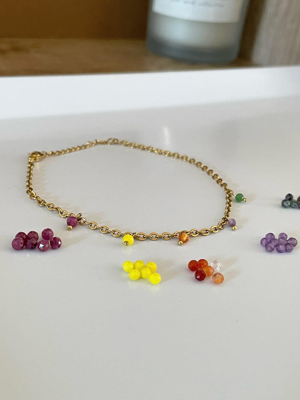 Bracelet Cheville Perles Colorées – Acier Inoxydable Doré