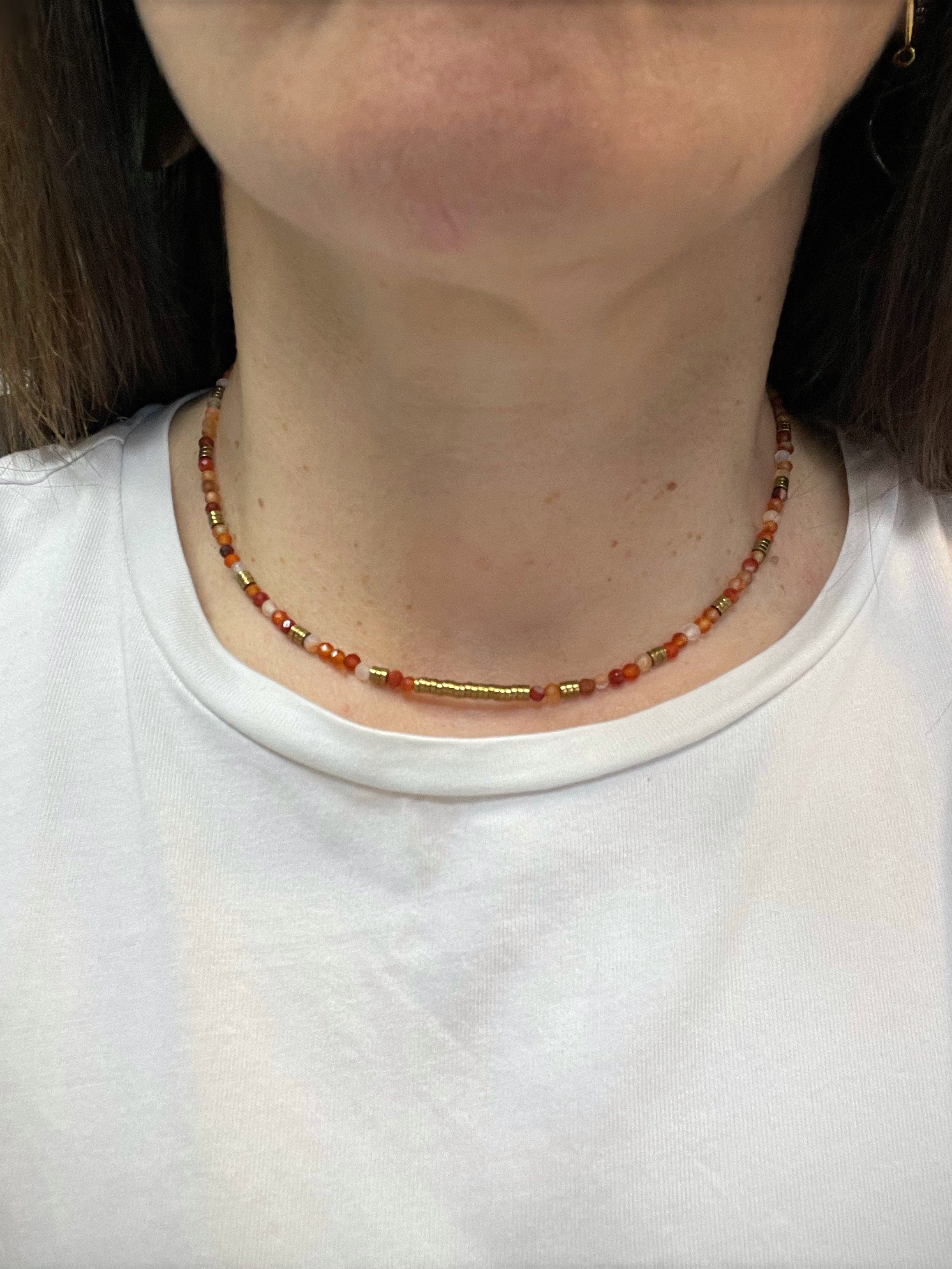 Collier Ras de Cou en Pierres Naturelles Cornalines Orange