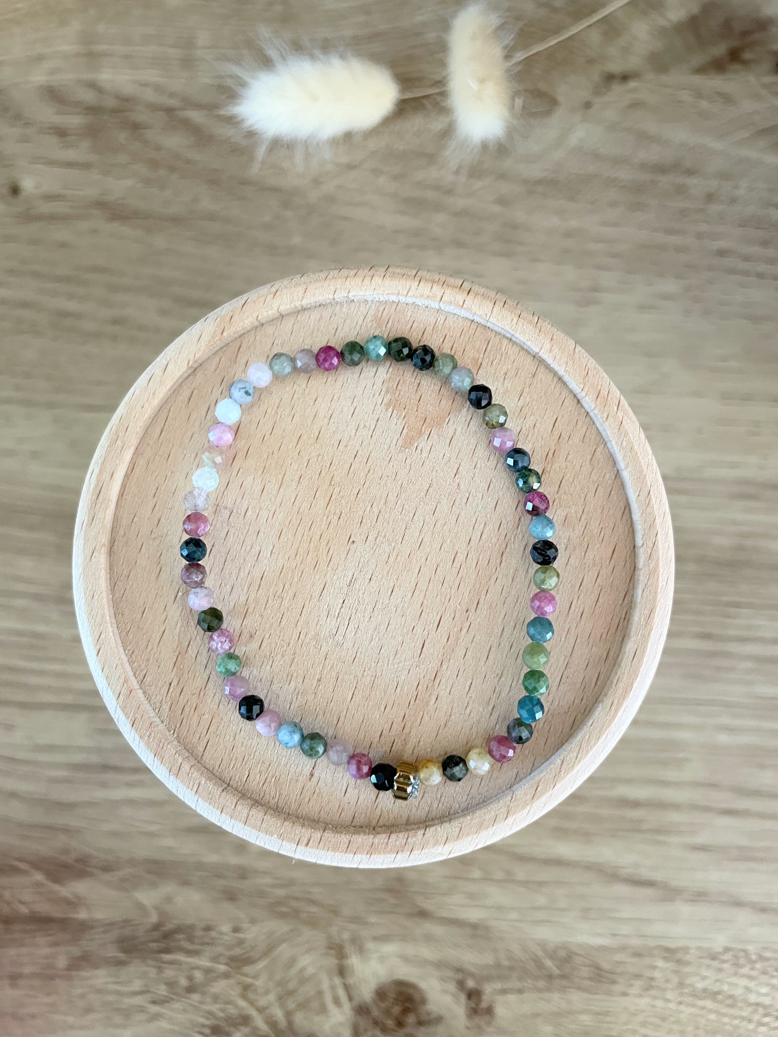 Bracelet multicolore pierre tourmaline Hématites – Acier Inoxydable Doré – 2 Styles au Choix