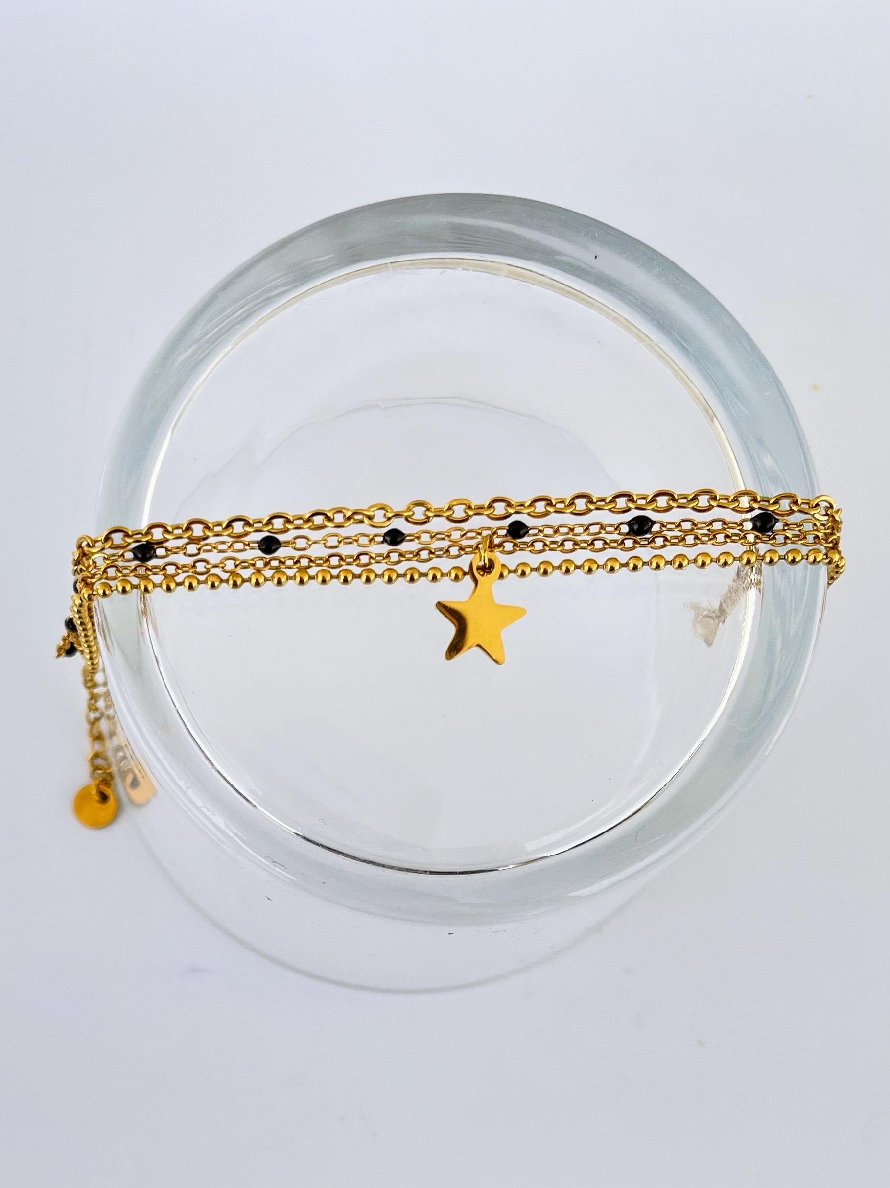 Bracelet Multi Rang Doré Pampille Étoile – Acier Inoxydable
