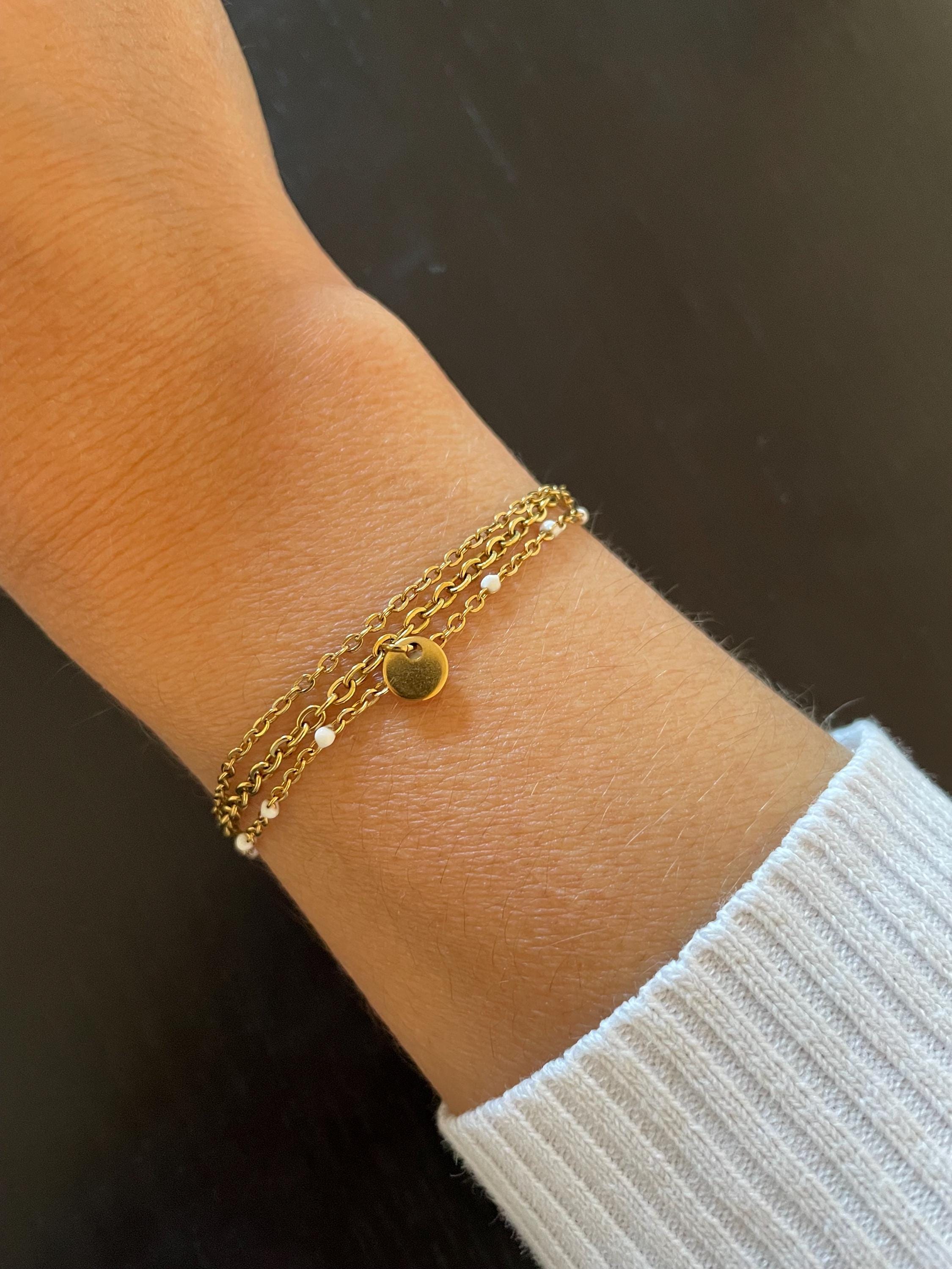 Bracelet Multi Rang Doré – 3 Chaînes & Breloque en Acier Inoxydable