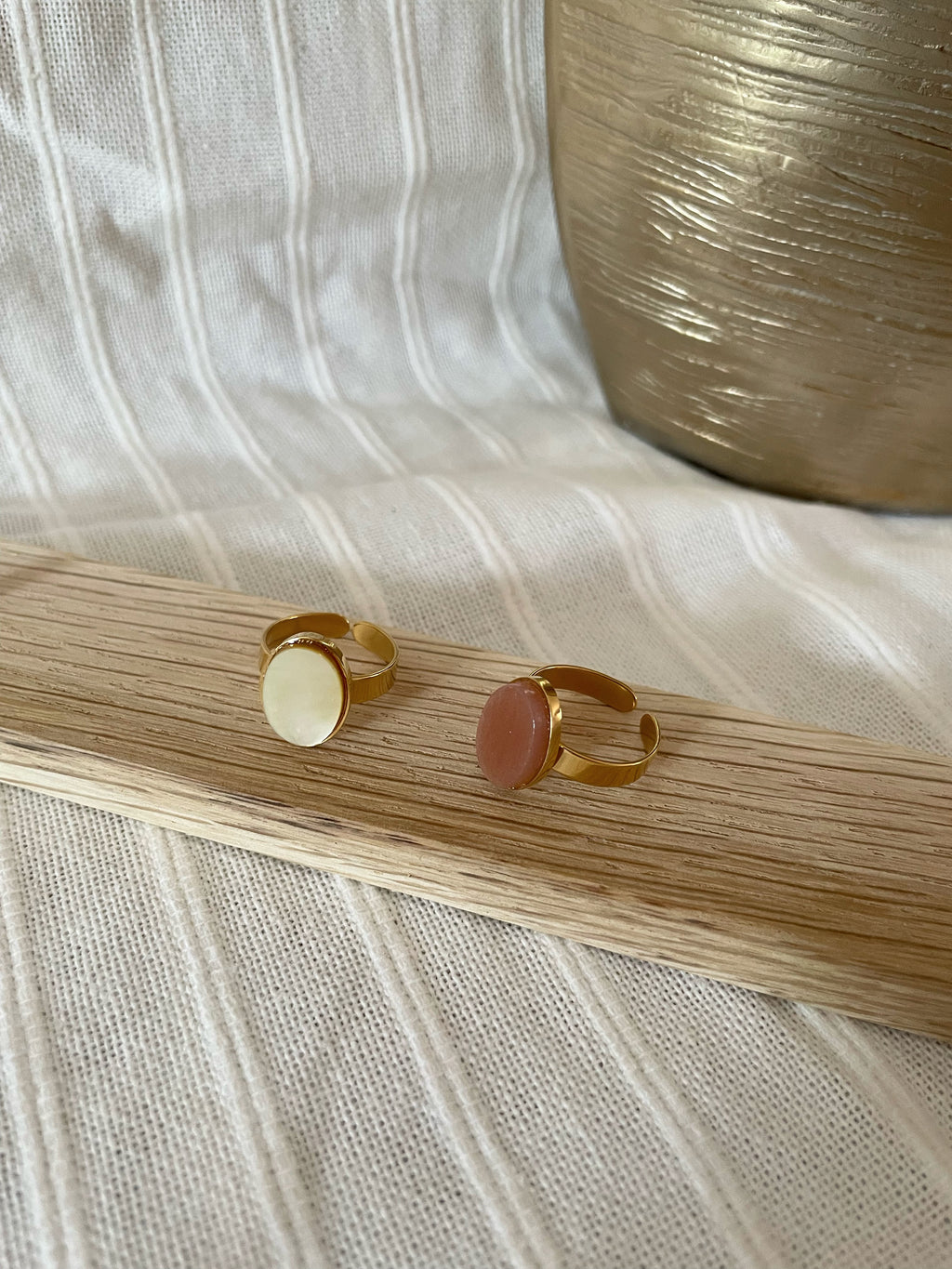 Bague Ajustable Pierre en Acier Inoxydable Doré - 2 au choix