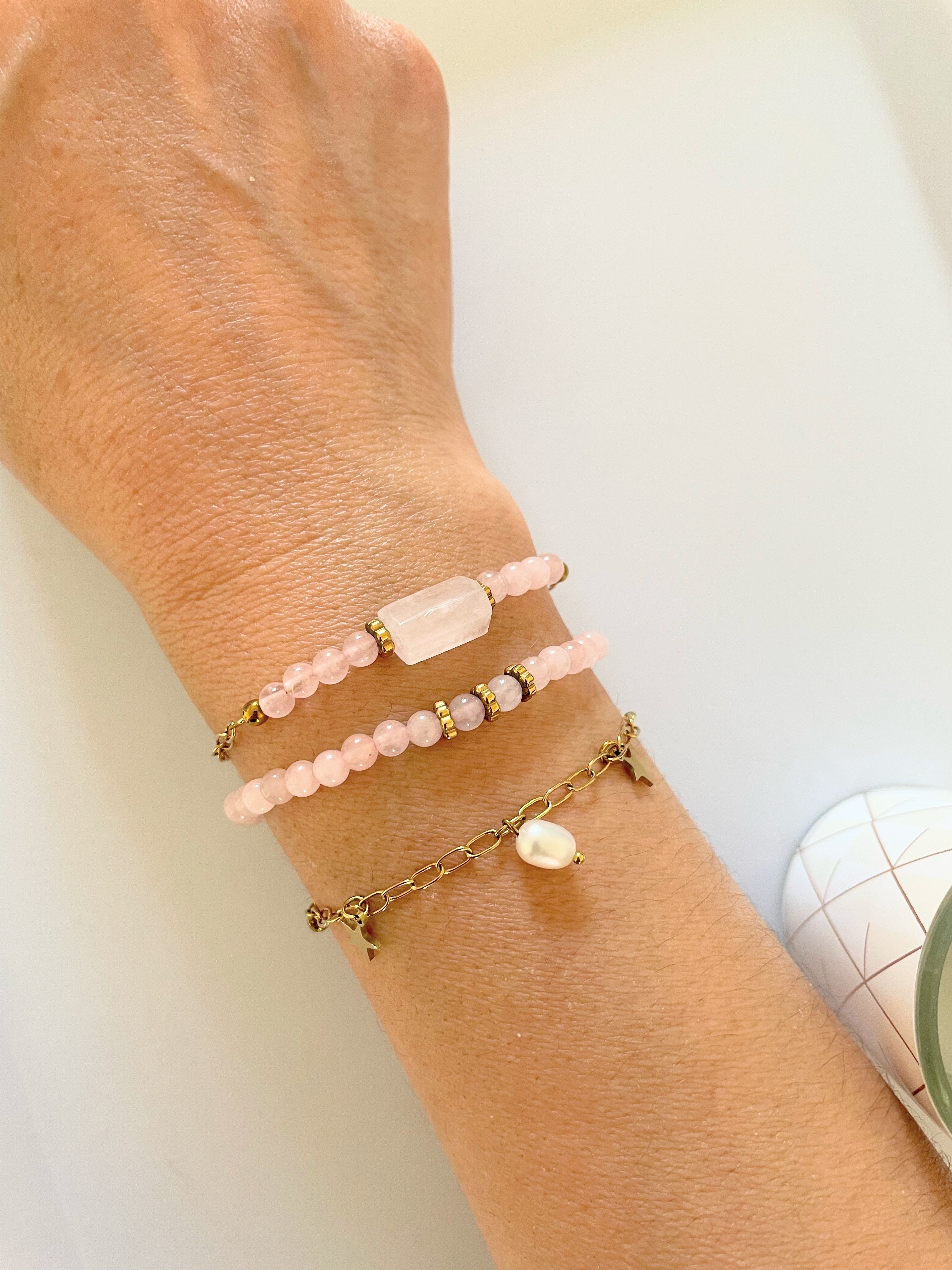 Bracelet Quartz Rose – Acier Inoxydable Doré – 2 Styles au Choix