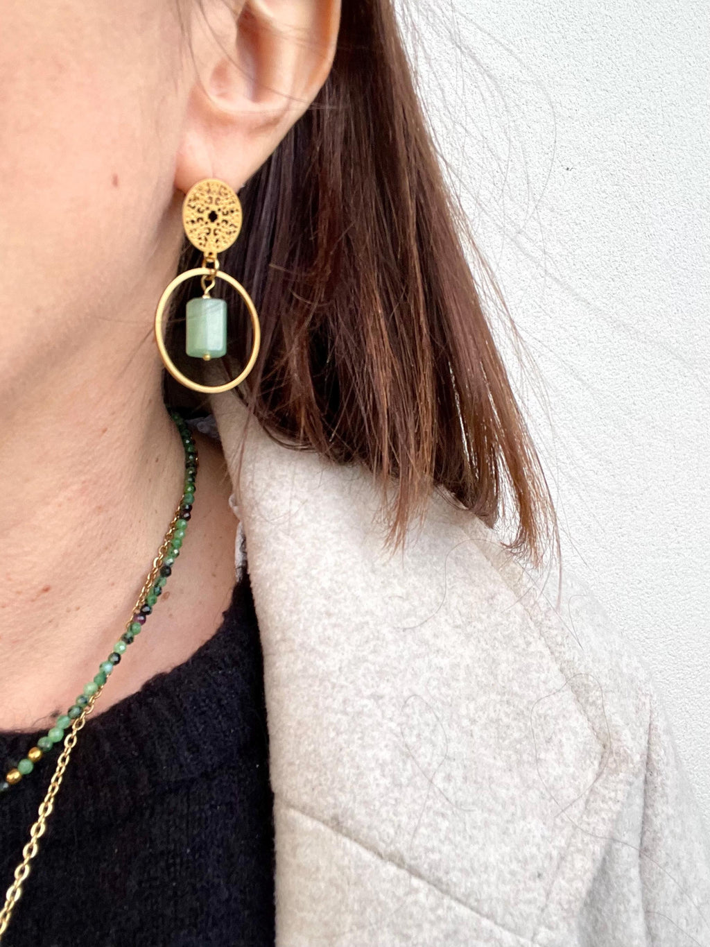 Boucles d'oreilles Pierres Naturelles – Monture Dorée Acier Inoxydable