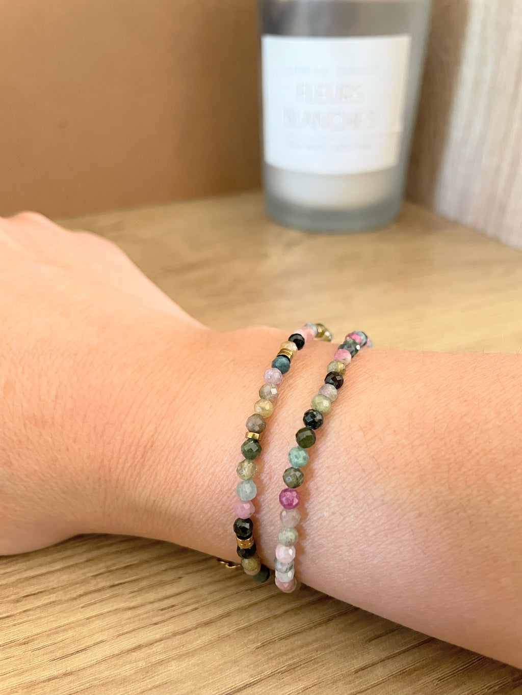 Bracelet multicolore pierre tourmaline Hématites – Acier Inoxydable Doré – 2 Styles au Choix
