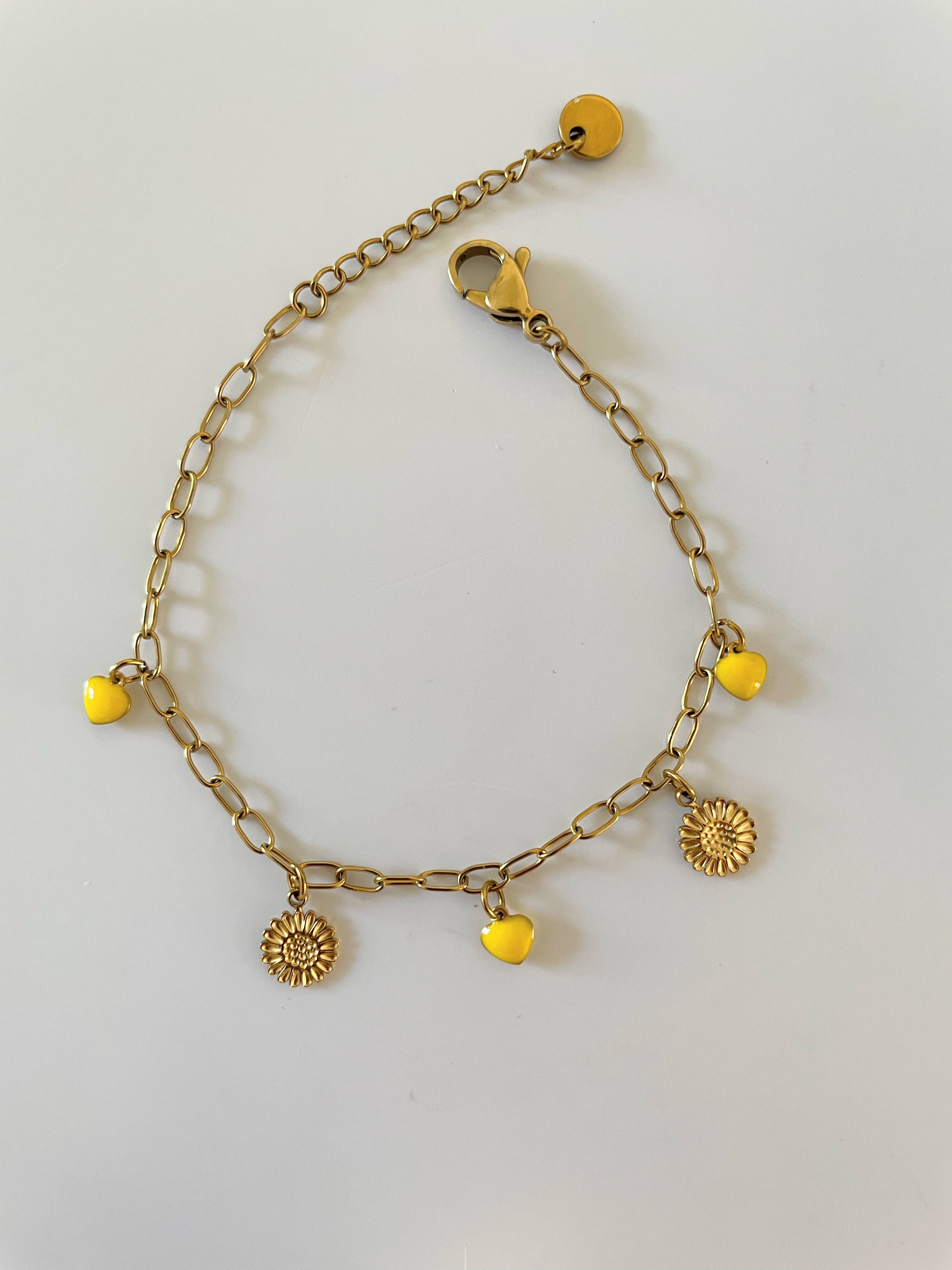 Bracelet Fin Jaune – Perles Facettées ou Breloques – Acier Inoxydable Doré