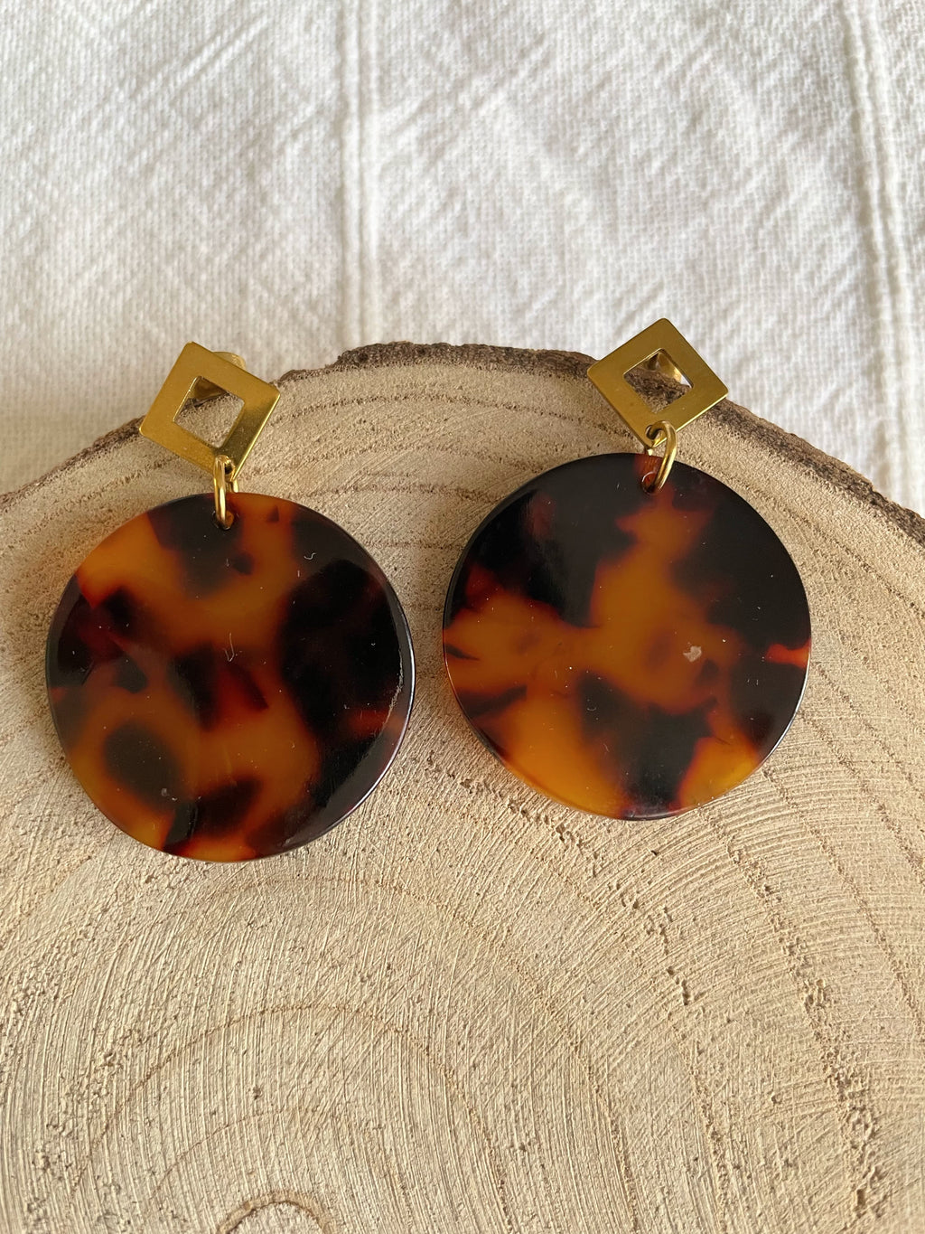 Boucles d'Oreilles Rondes en Acétate Marron