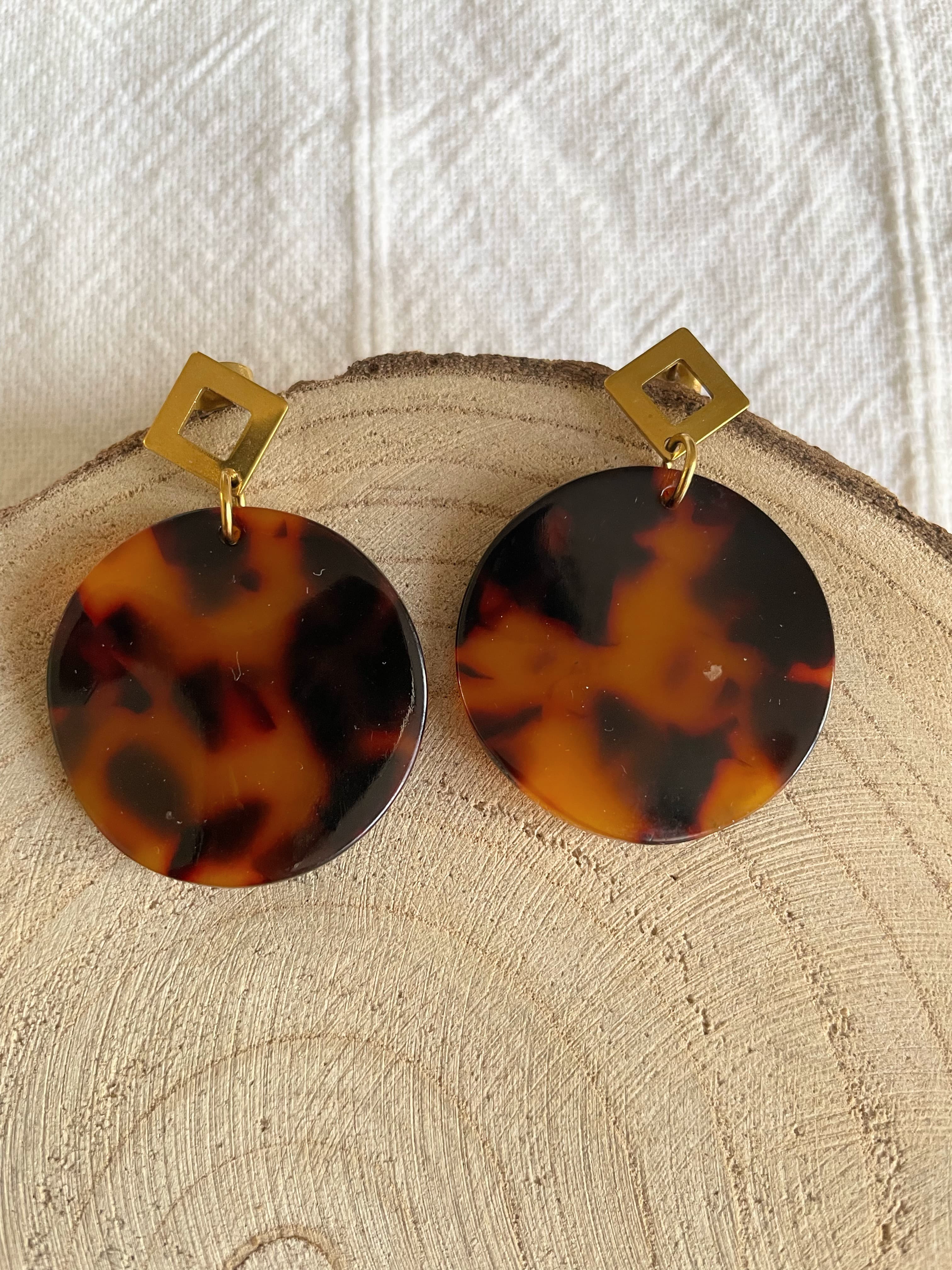 Boucles d'Oreilles Rondes en Acétate Marron