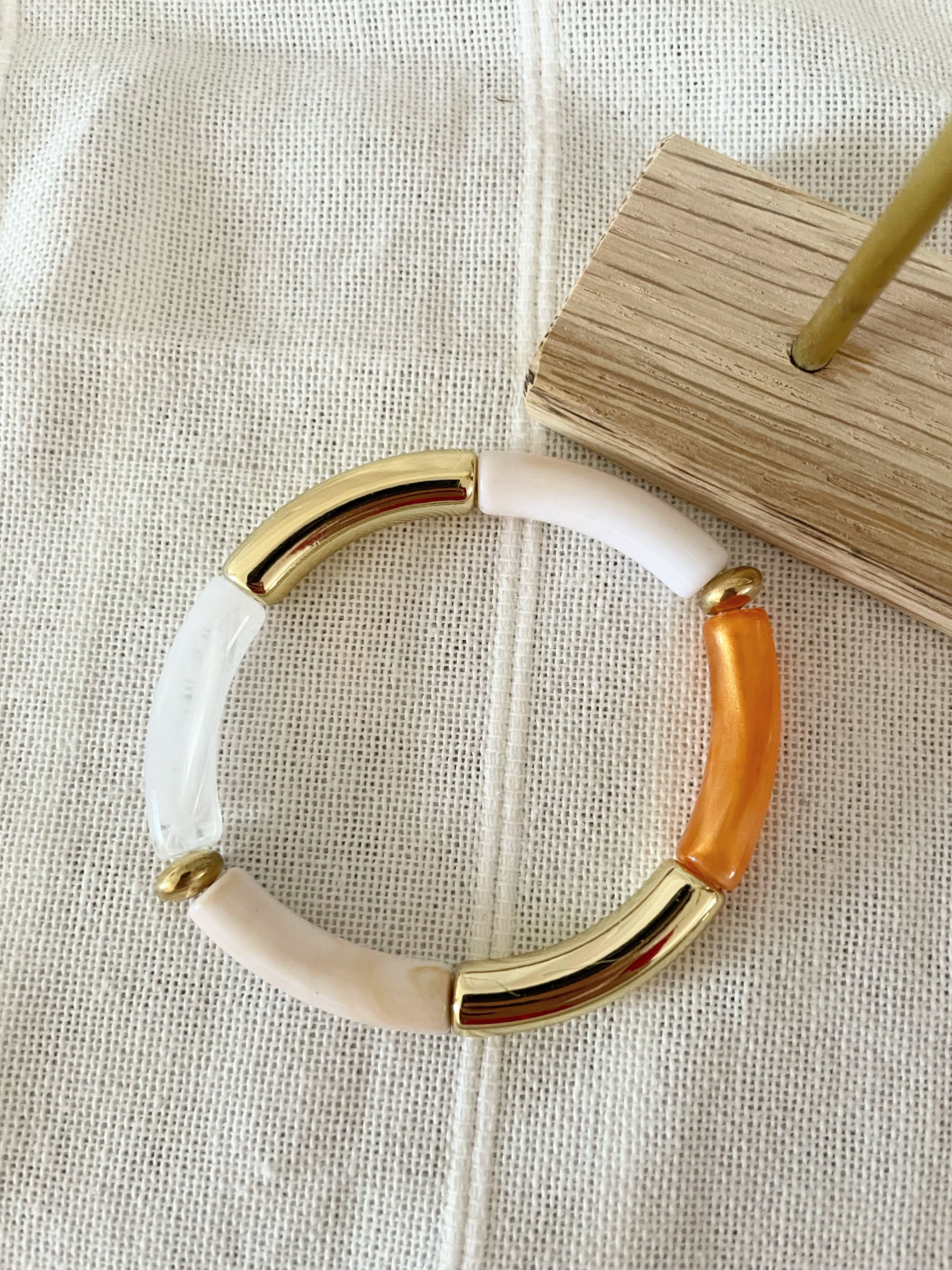 Bracelet Tube en Acétate Doré et Orange