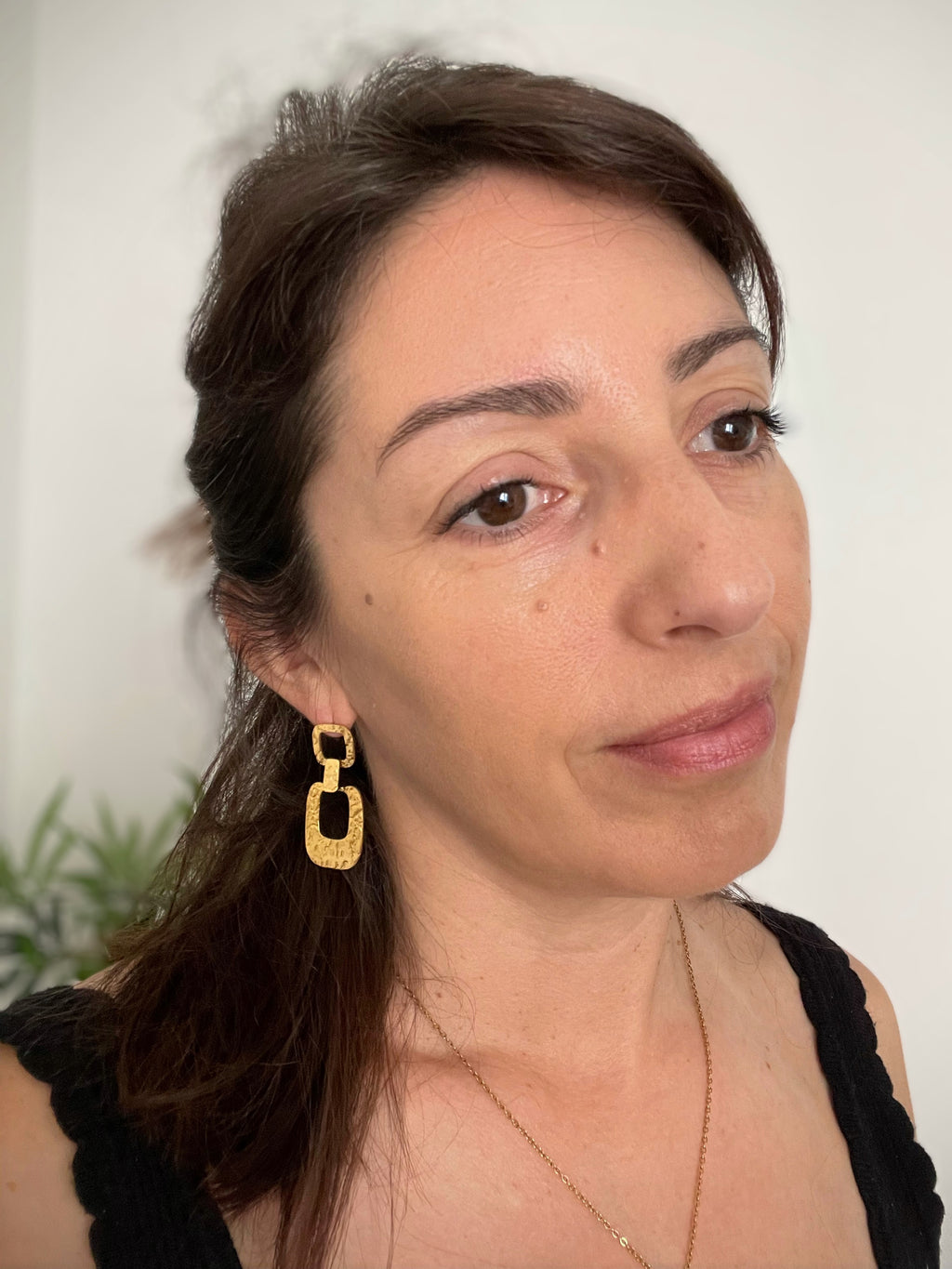 Boucles d'Oreilles Carré Rectangle Acier Inoxydable Doré