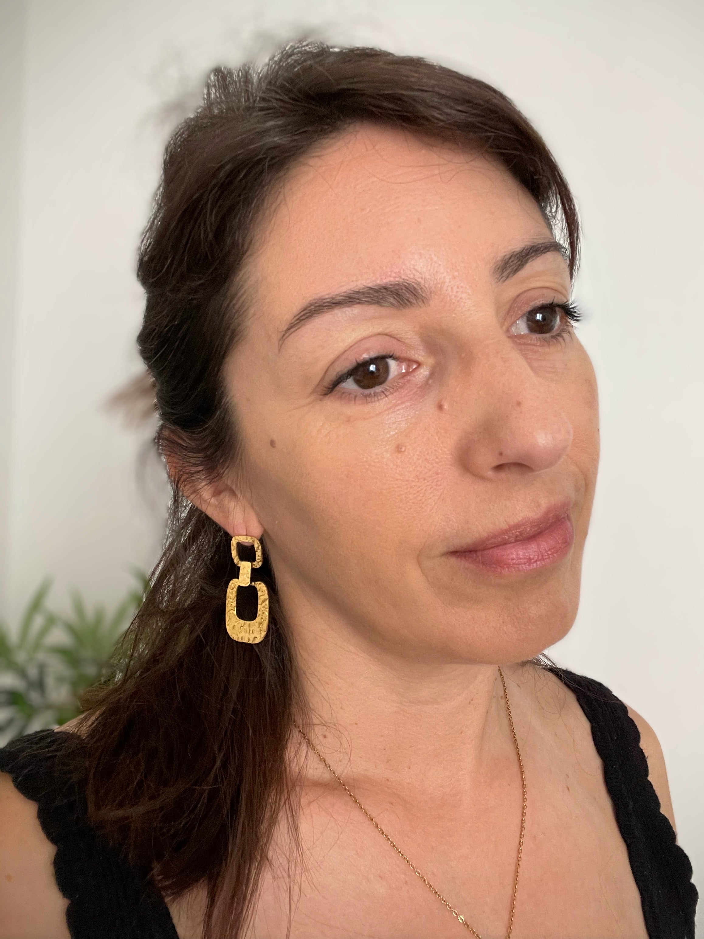 Boucles d'Oreilles Carré Rectangle Acier Inoxydable Doré