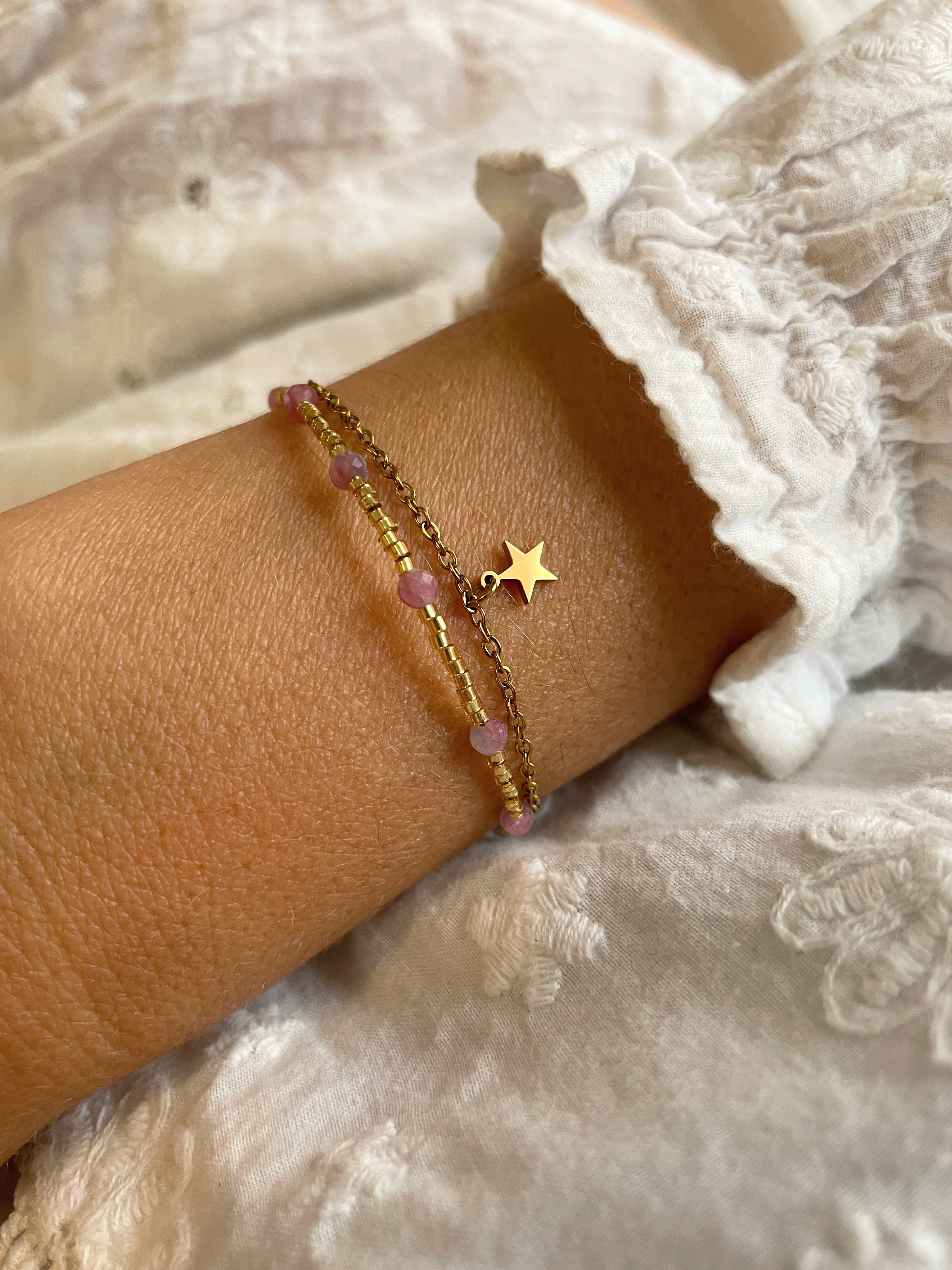 Bracelet Multi Rang Doré perles tourmalines