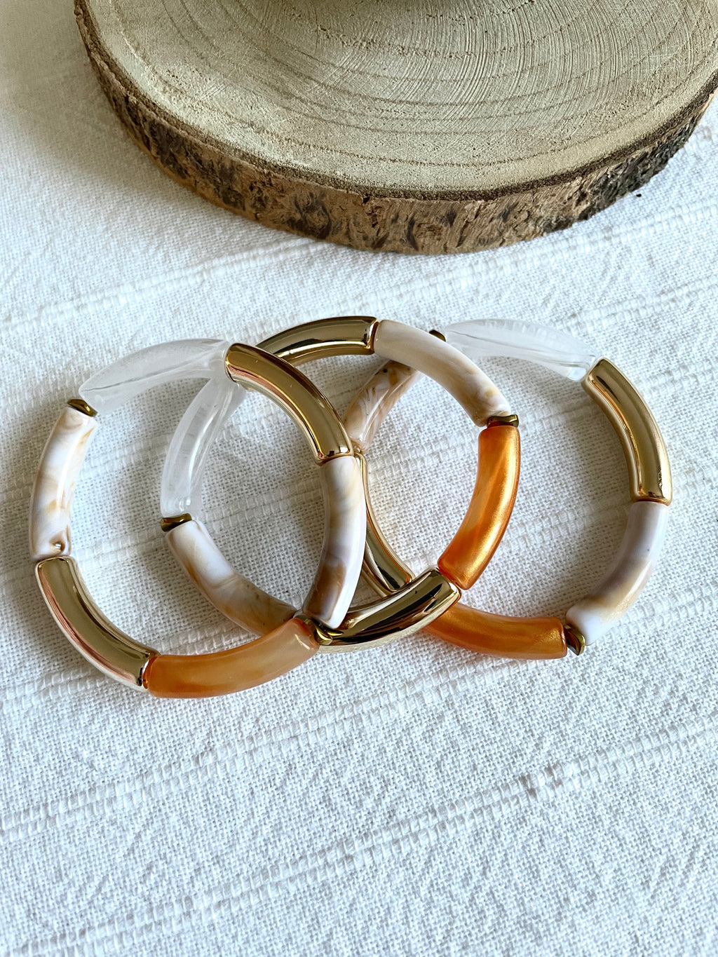 Bracelet Tube en Acétate Doré et Orange