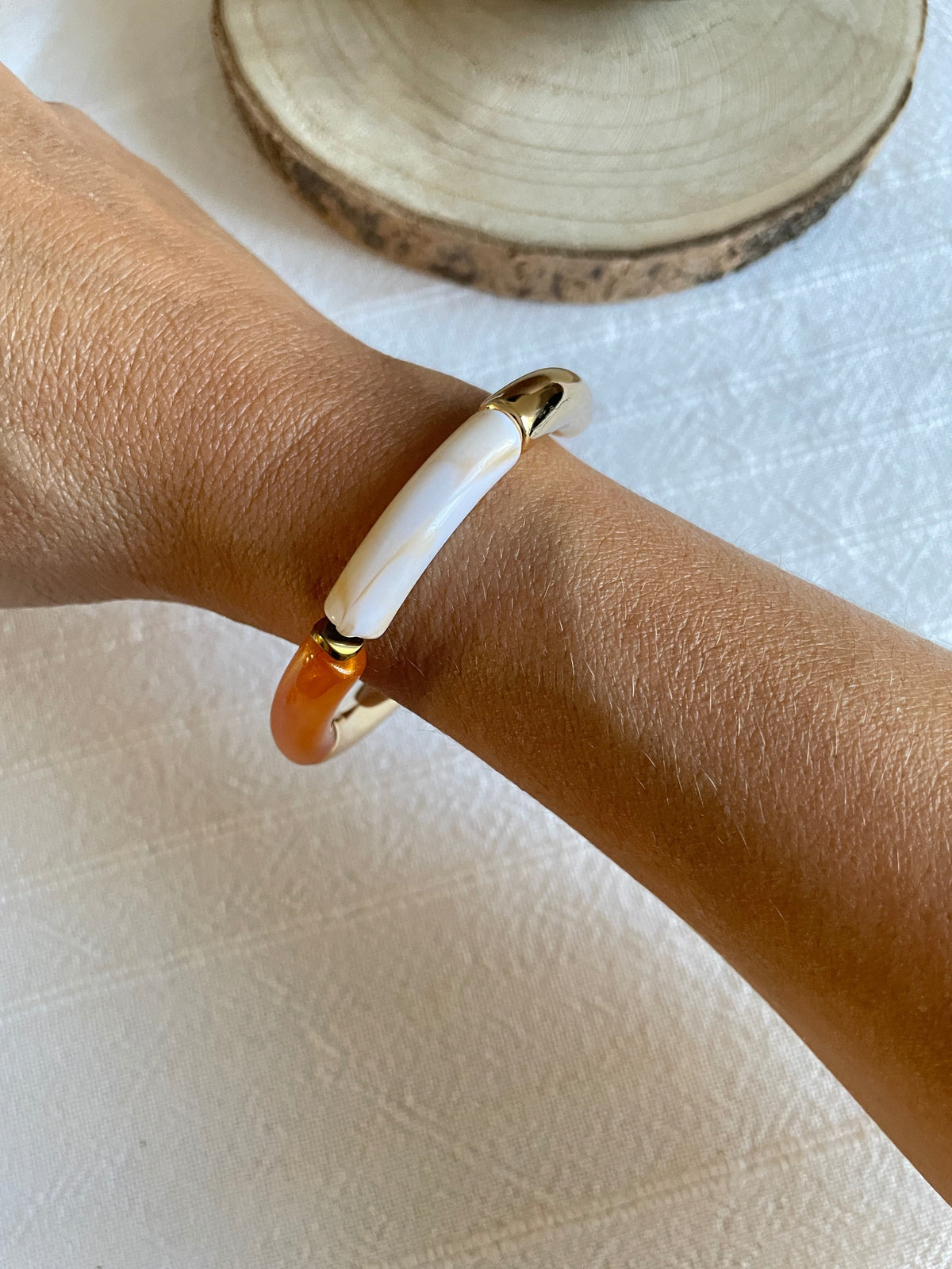 Bracelet Tube en Acétate Doré et Orange