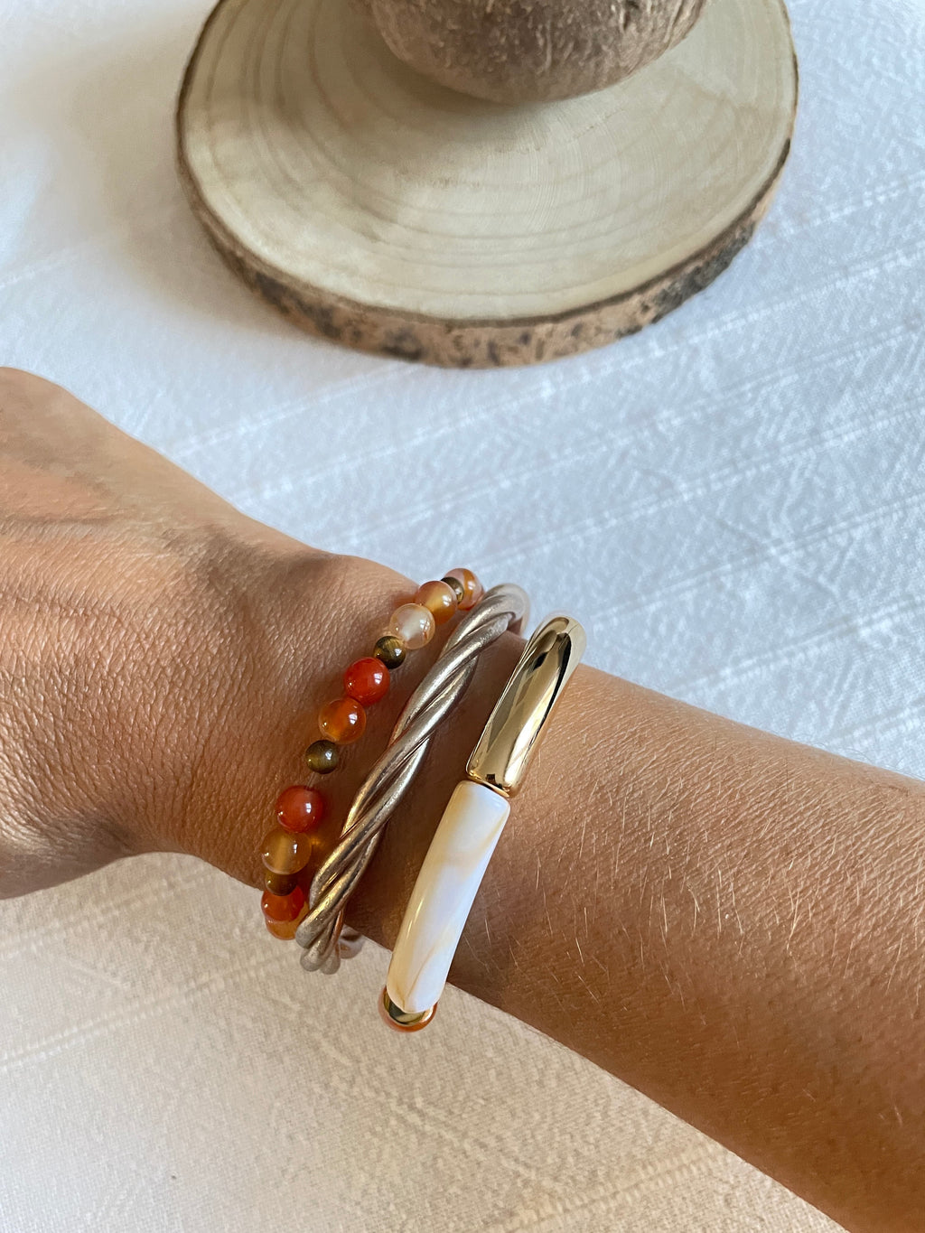 Bracelet Tube en Acétate Doré et Orange