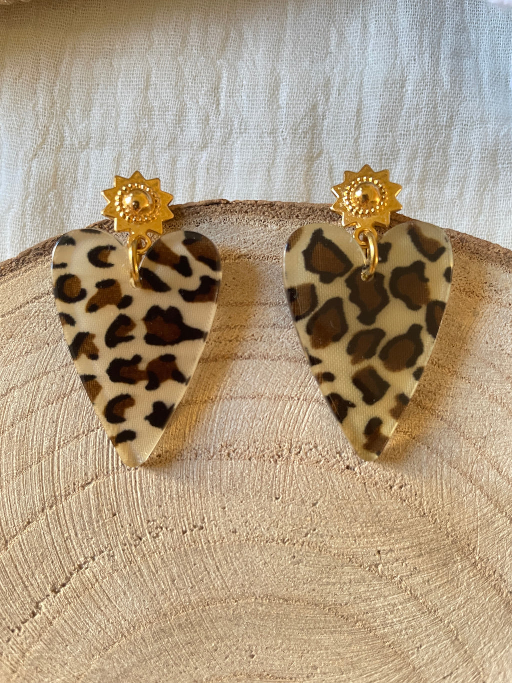 Boucles d'oreilles Cœurs léopard – Acier Inoxydable Doré